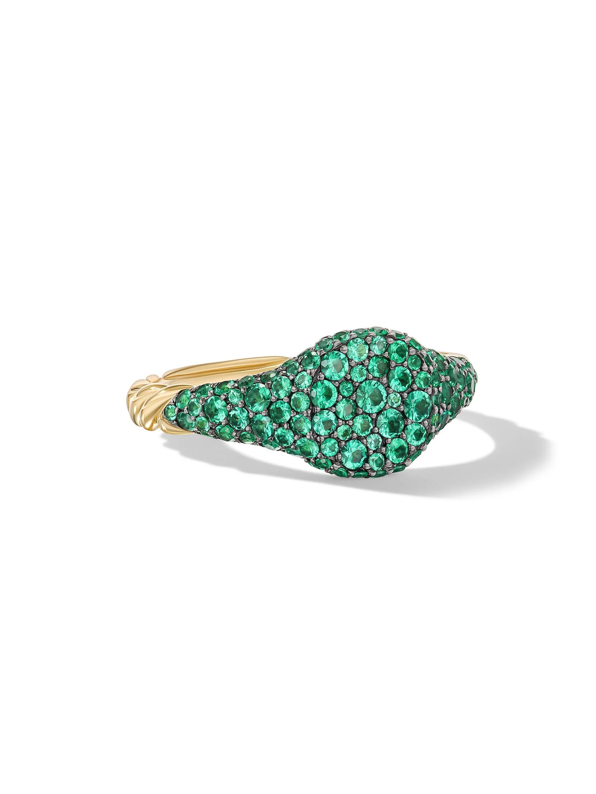 Women's Petite Pavé Pinky Ring in 18K Yellow Gold - Emerald - 1