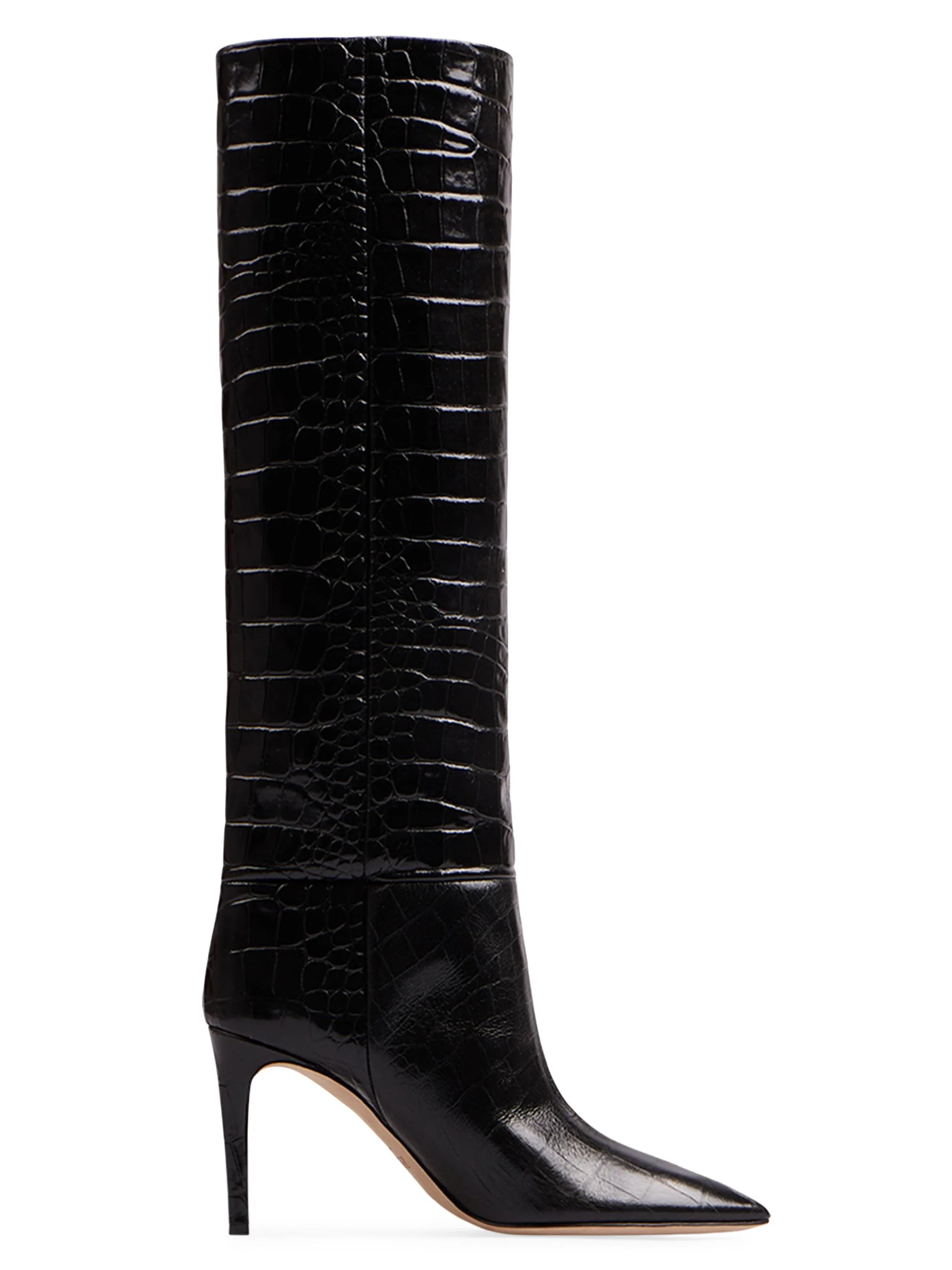 Women's Stiletto 85MM Crocodile-Embossed Leather Boots - Carbone - 1