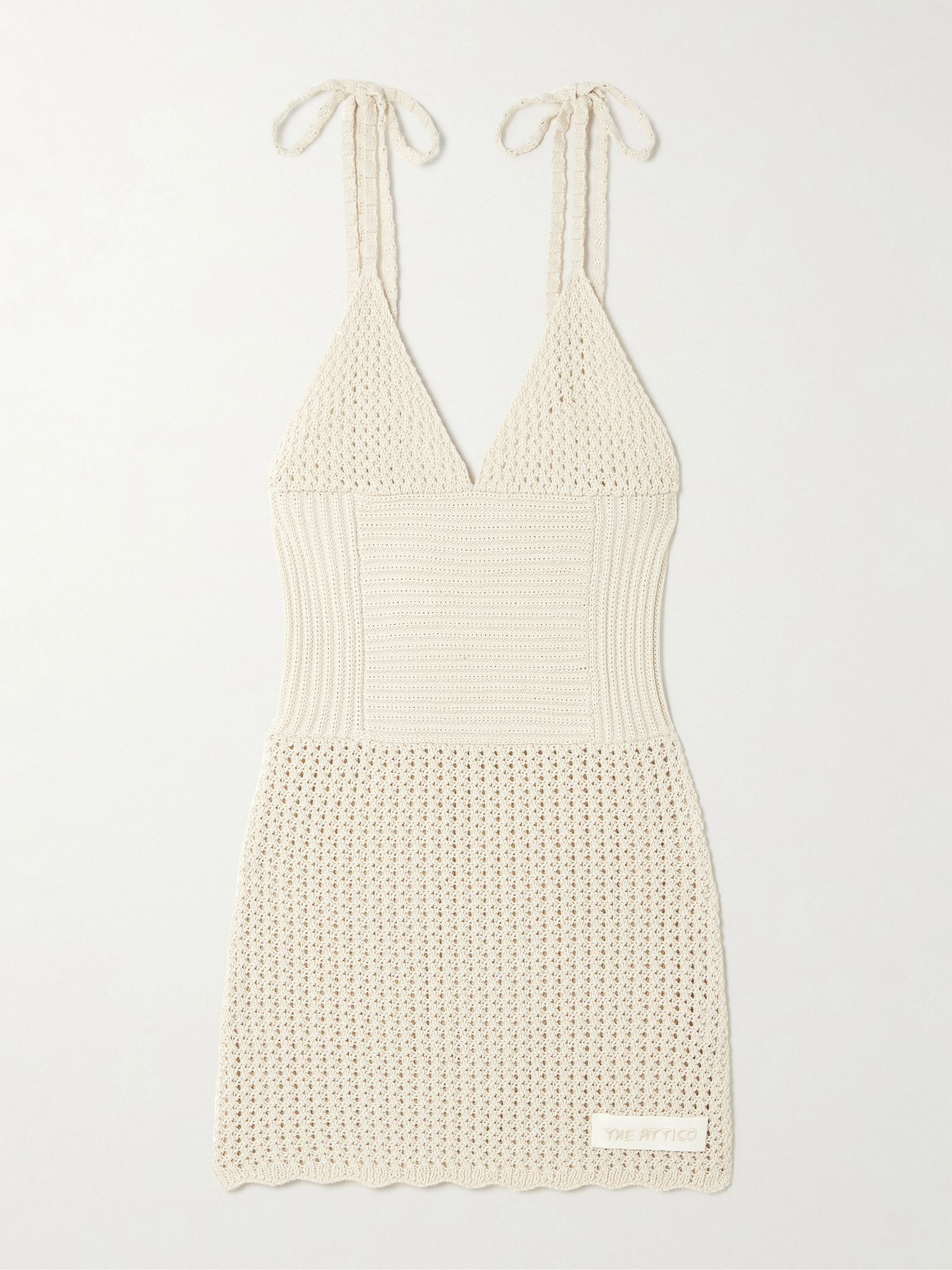 Crocheted cotton mini dress Off-white - 1