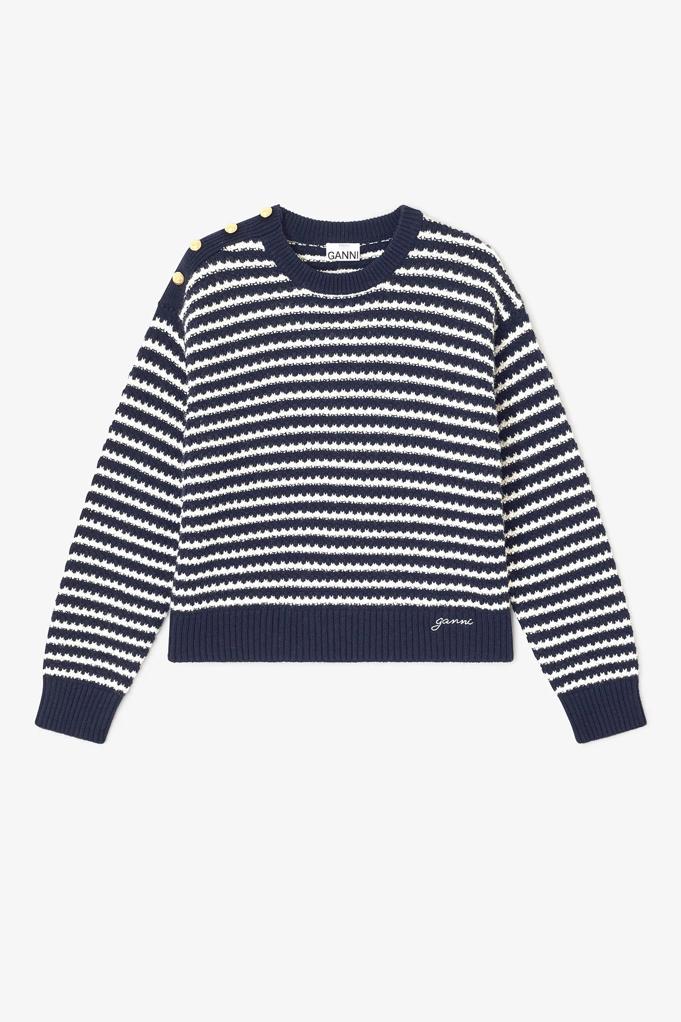 DARK BLUE STRIPED WOOL SWEATER - 1
