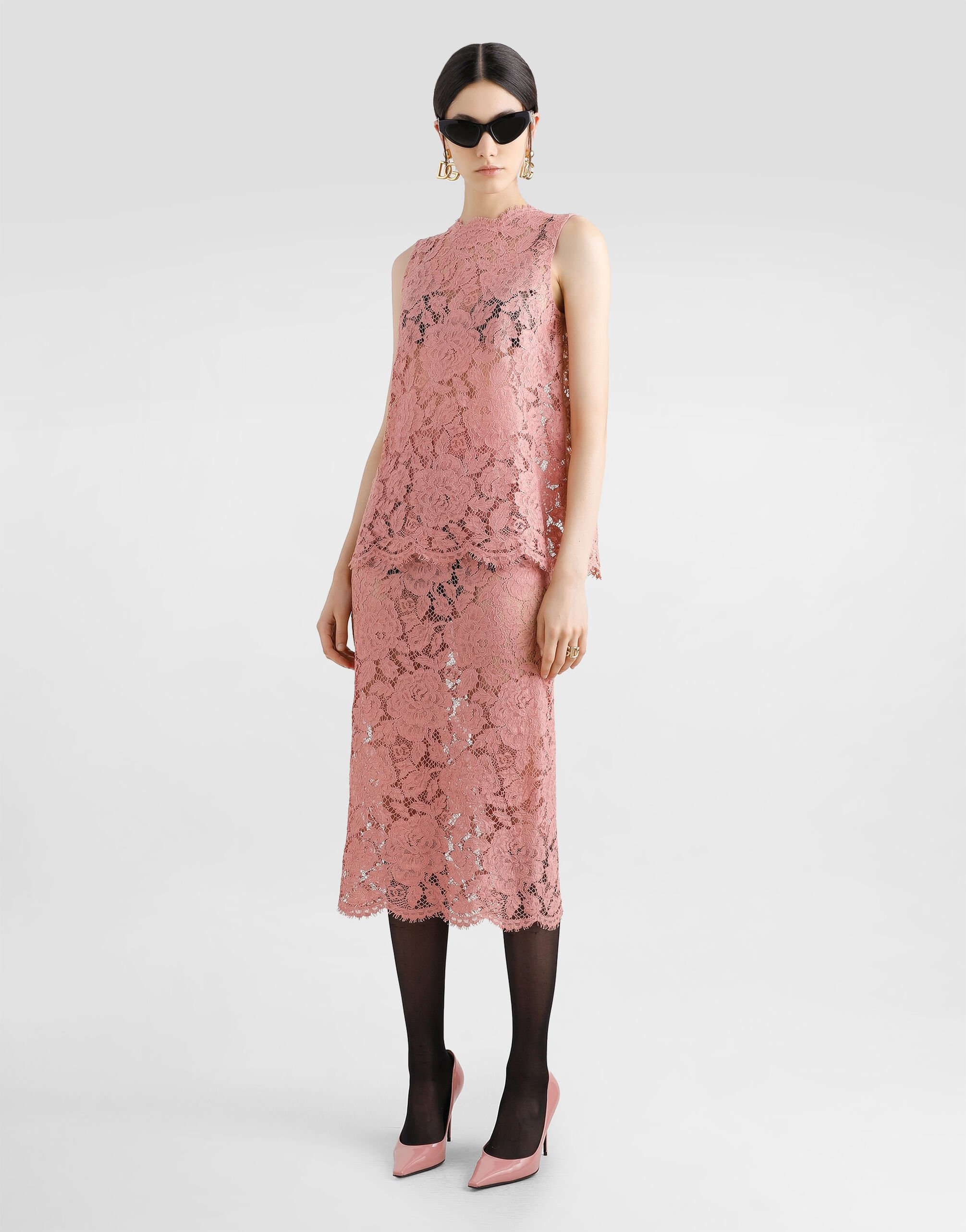Logoed floral cordonet lace pencil skirt - 2
