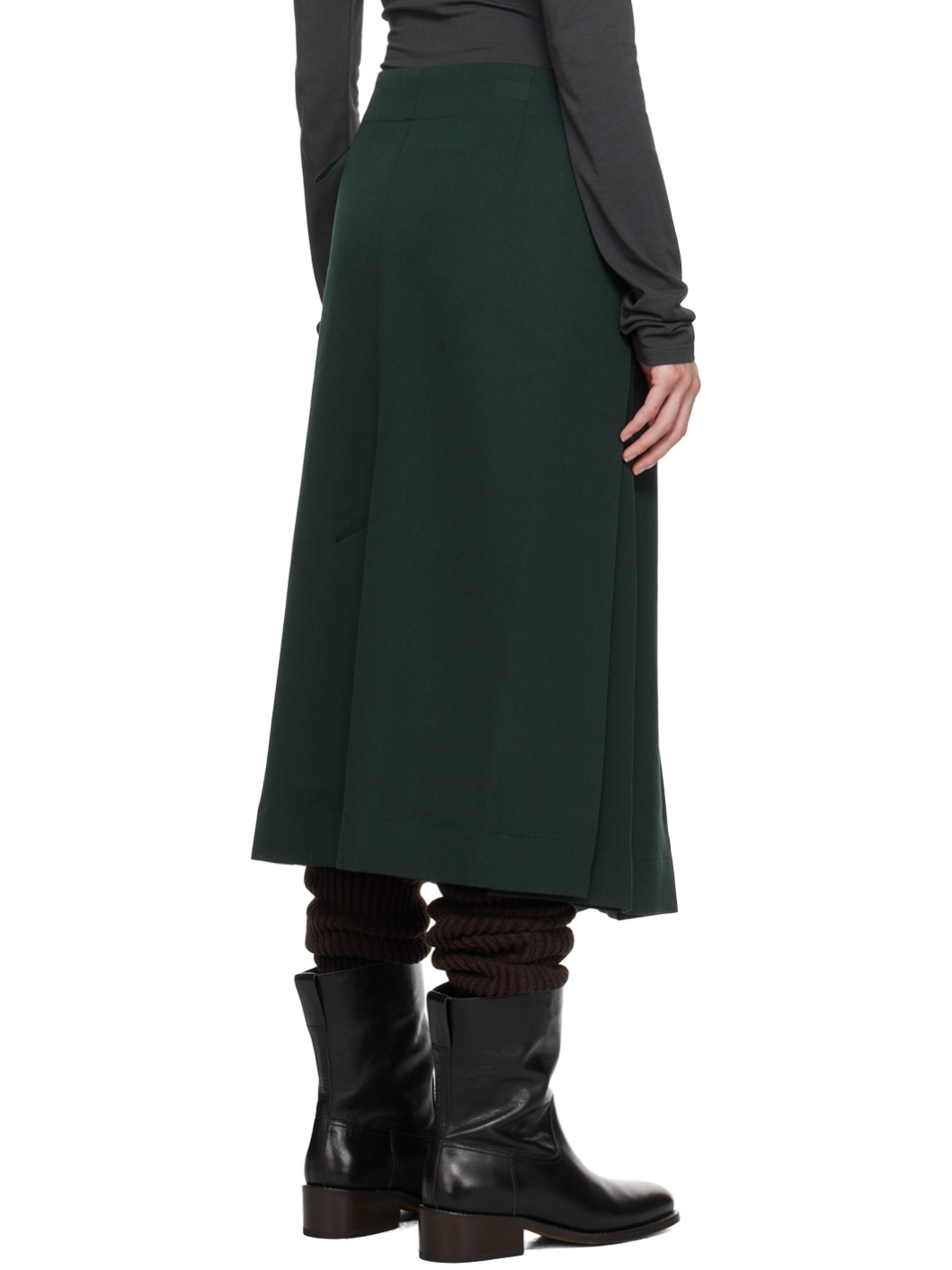 Black Pleated Wrap Midi Skirt - 3