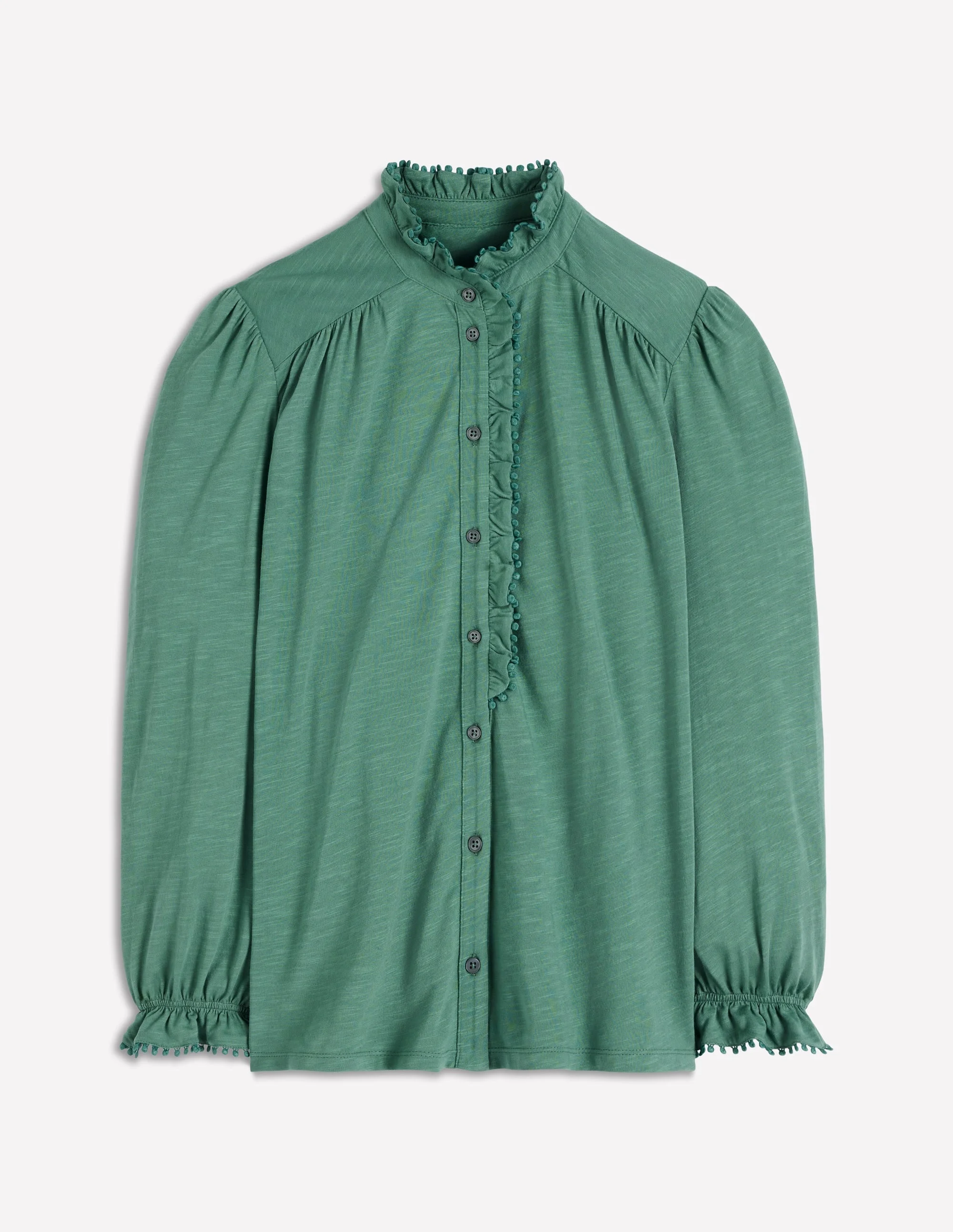 Emily Pom Detail Ruffle Shirt-Deep Jungle - 1