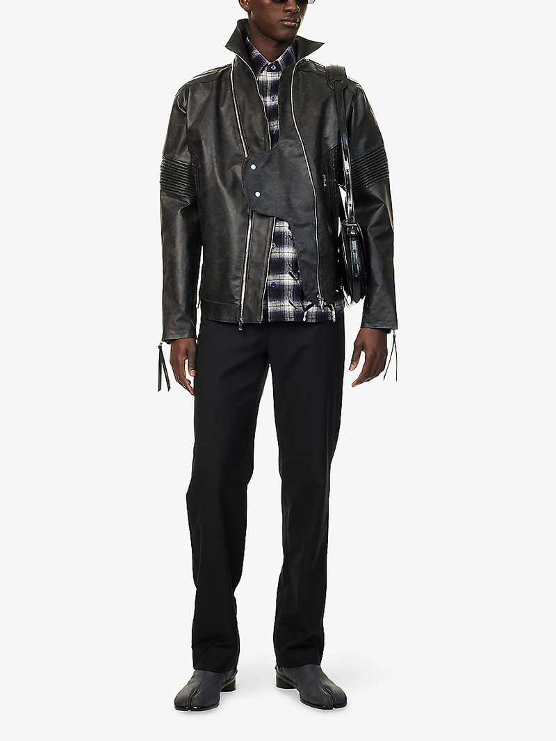 JUNTAE KIM Asymmetrical-Neck Zip-Up Leather Jacket outlook