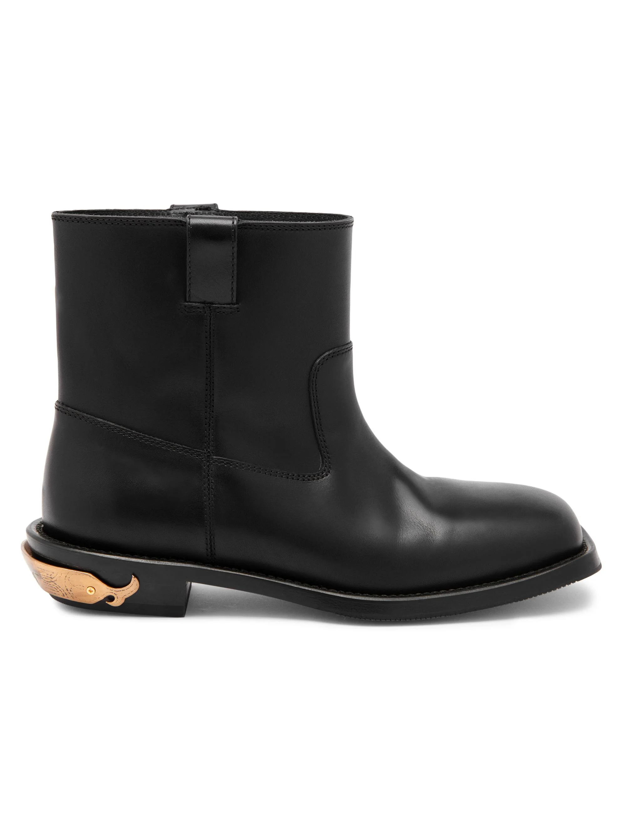 Men's Leather Logo Spur Ankle Boots - Black - 1