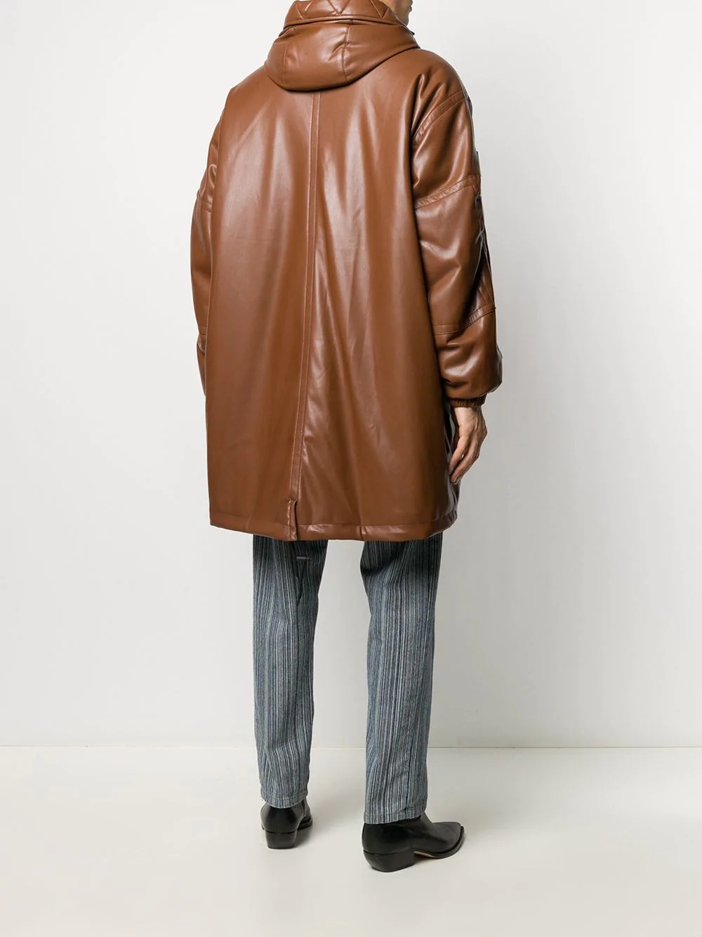 faux-leather hooded coat - 4