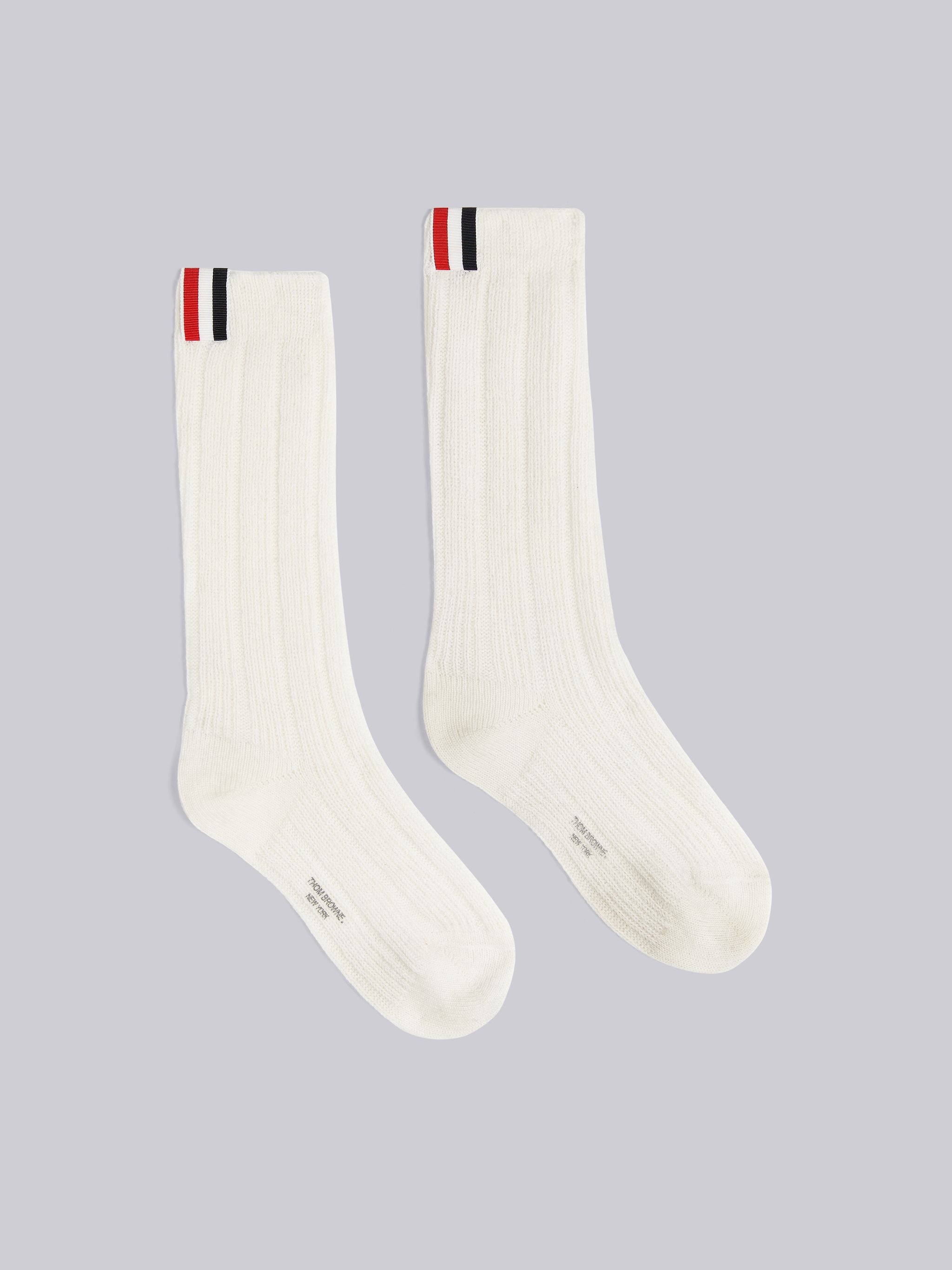 White Rib Stitch Cashmere Mid Calf Socks - 1