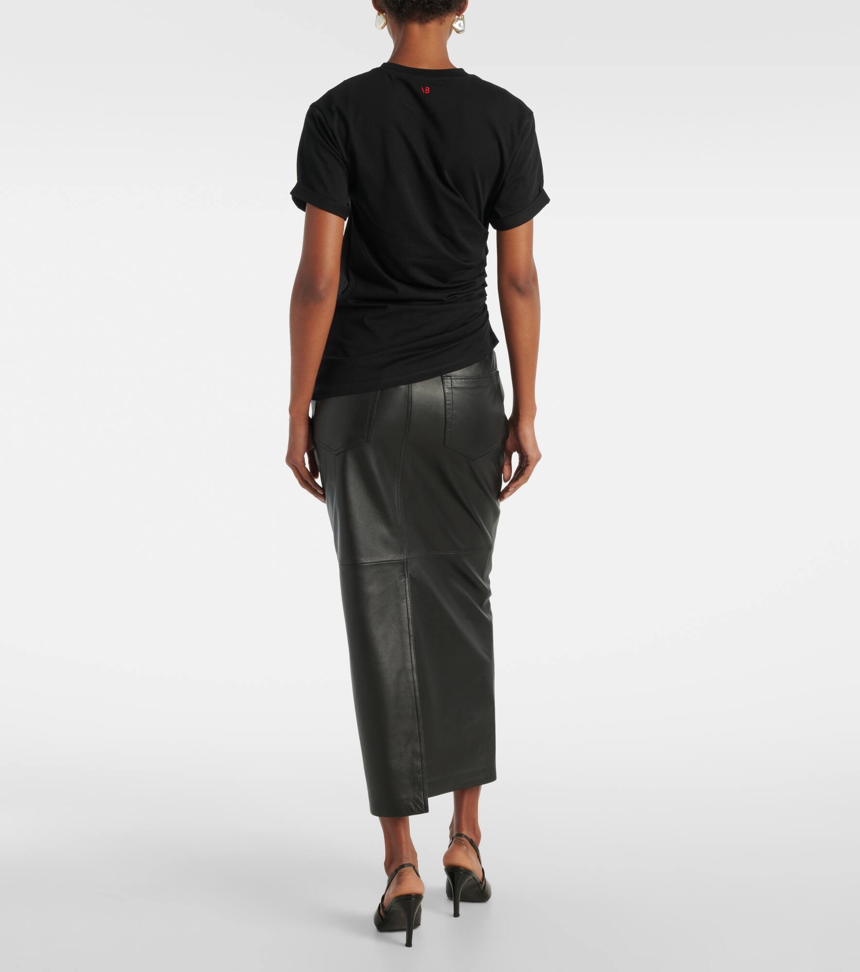 Gathered asymmetric cotton T-shirt - 3