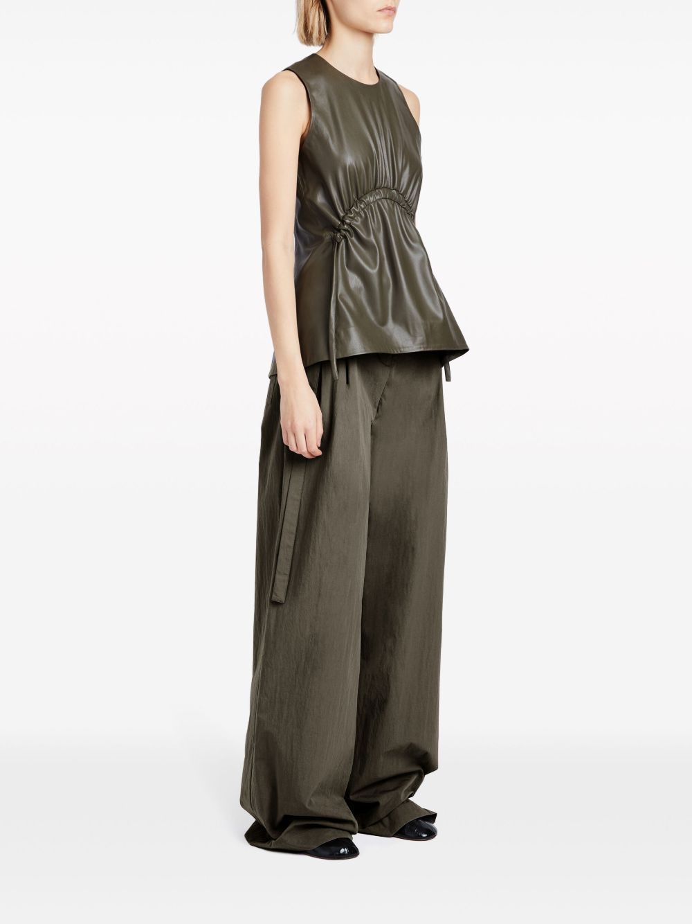 sleeveless faux-leather top - 3