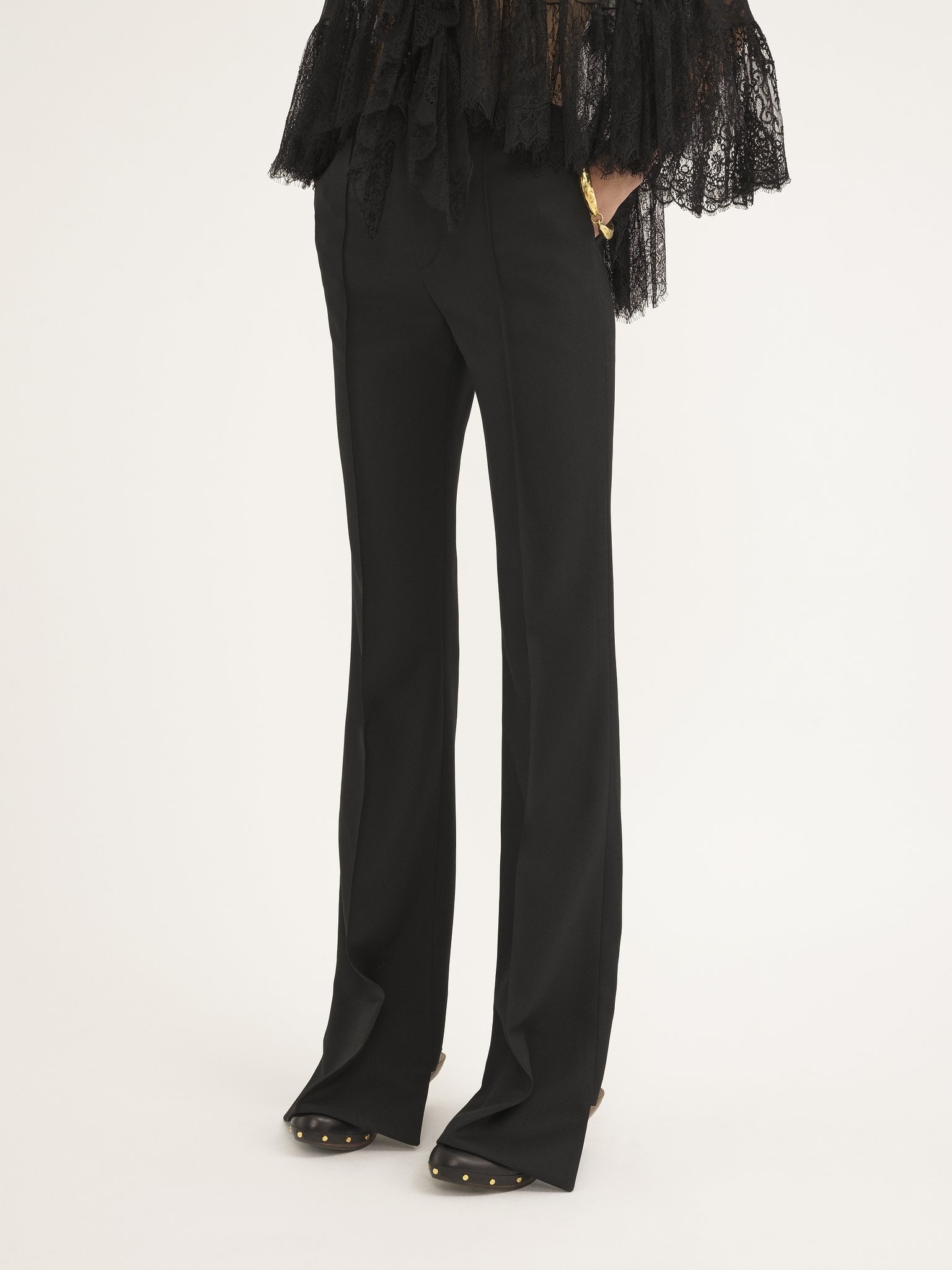 BROKEN-HEEL SLIM PANTS IN WOOL GRAIN DE POUDRE - 4