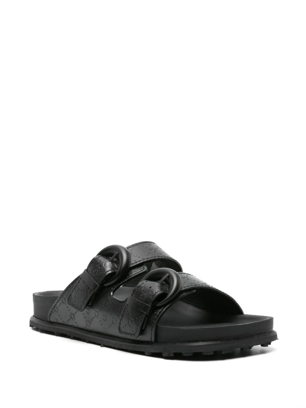 Moonogram-embossed leather slides - 2