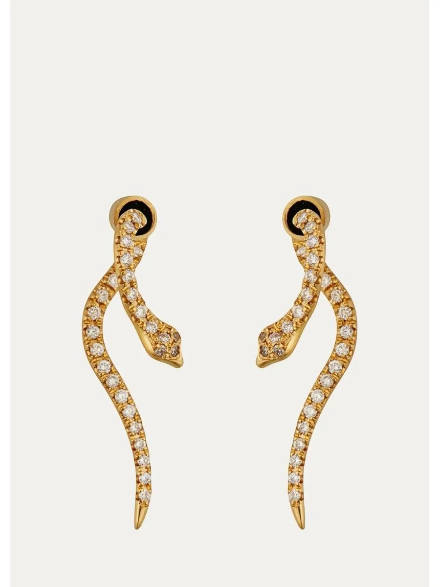 18K Yellow Gold Boa Earrings with Diamonds - 1