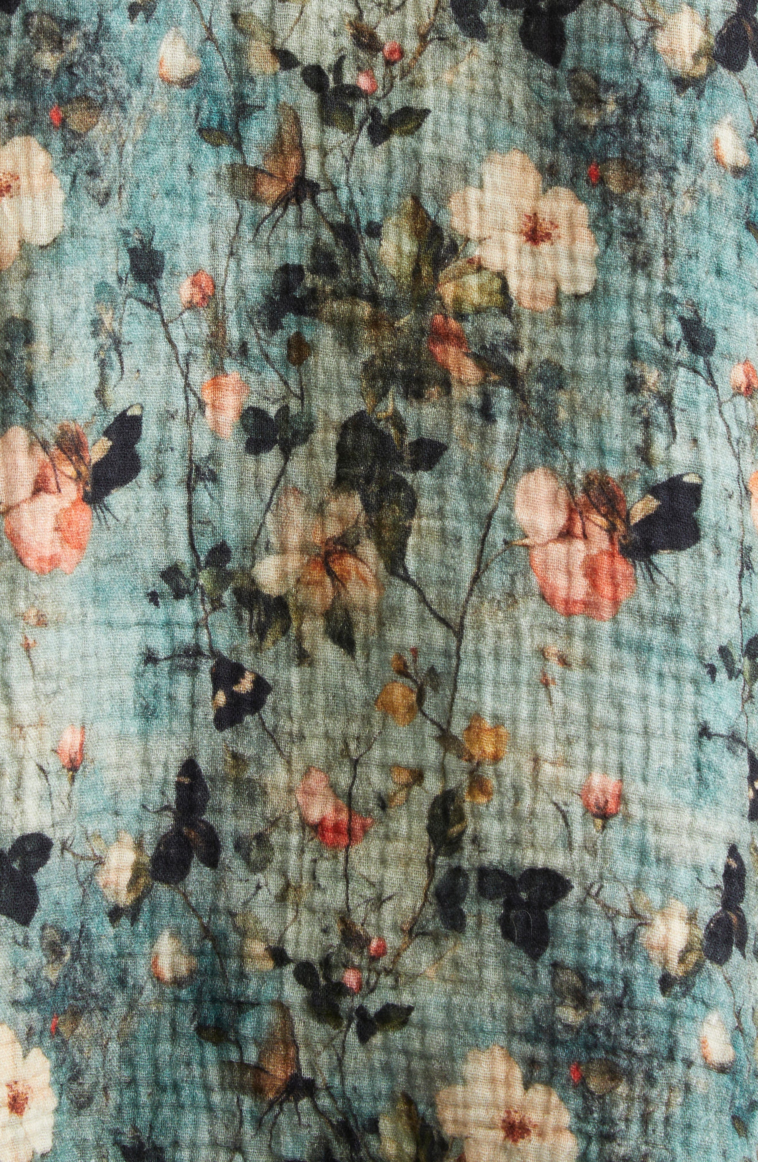 R13 Shredded Seam Ruffle Button-Up Shirt in Turquoise Floral at Nordstrom - 7