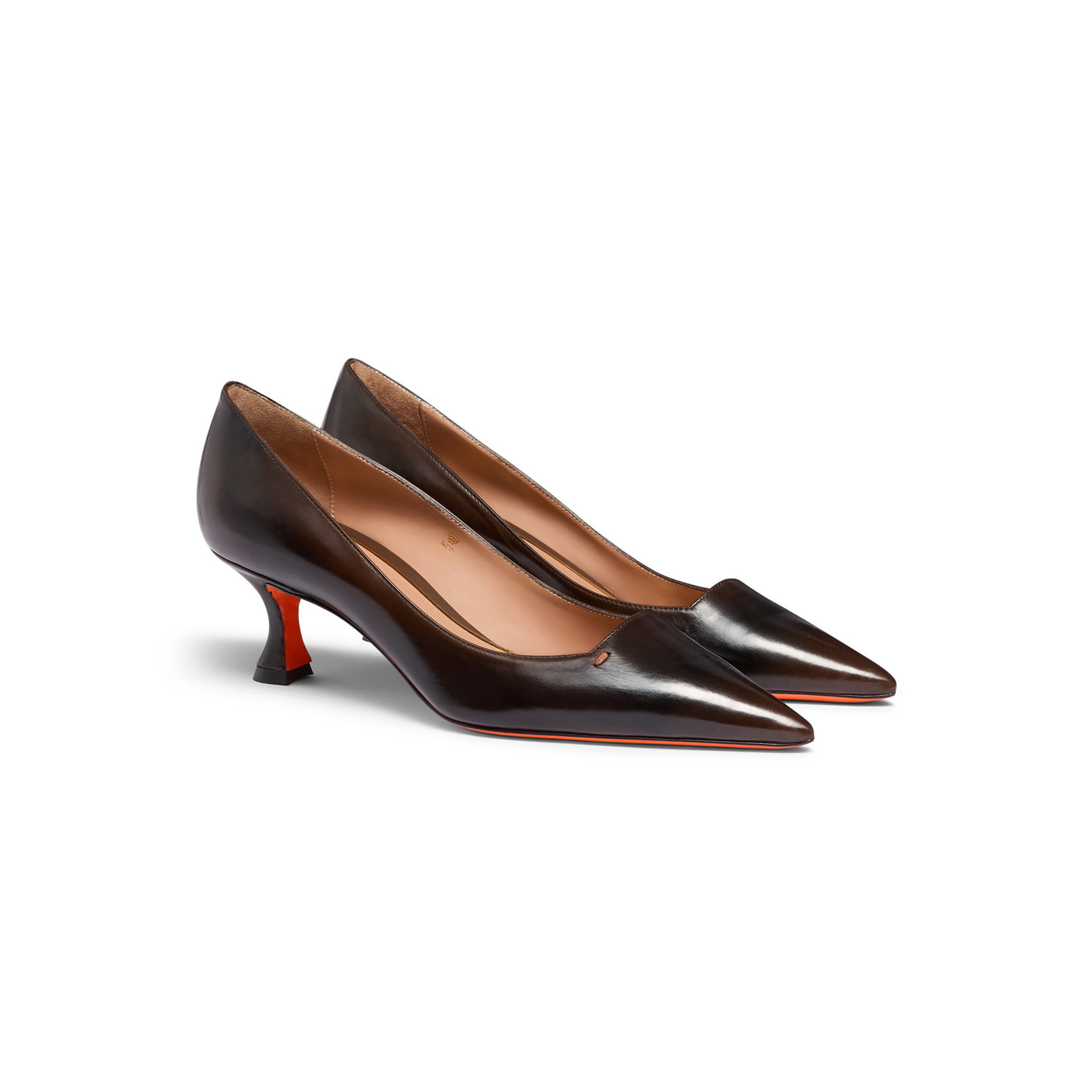 Women's dark brown leather mid-heel pump - 2