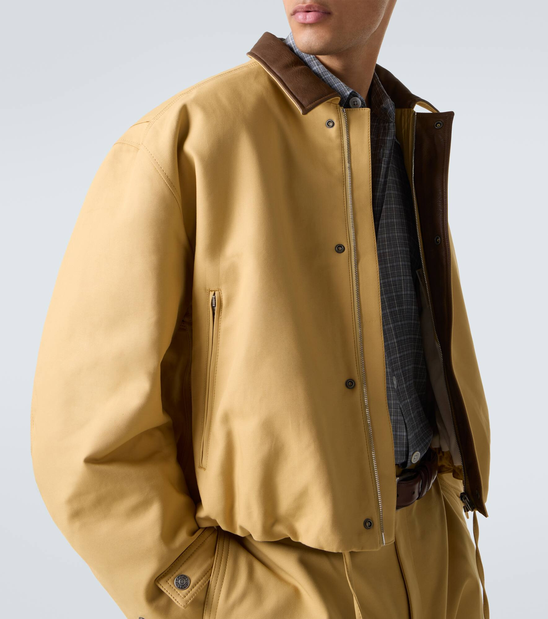 Leather-trimmed cotton twill jacket - 5