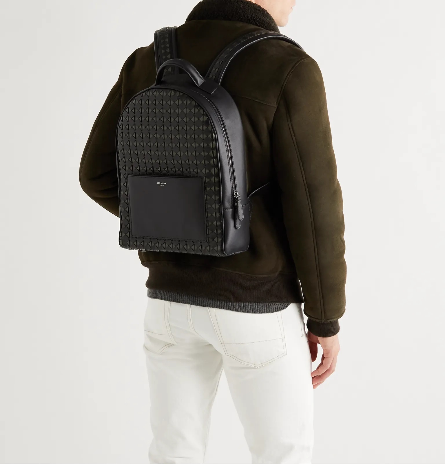 Compact Mosaico Woven Leather Backpack - 2