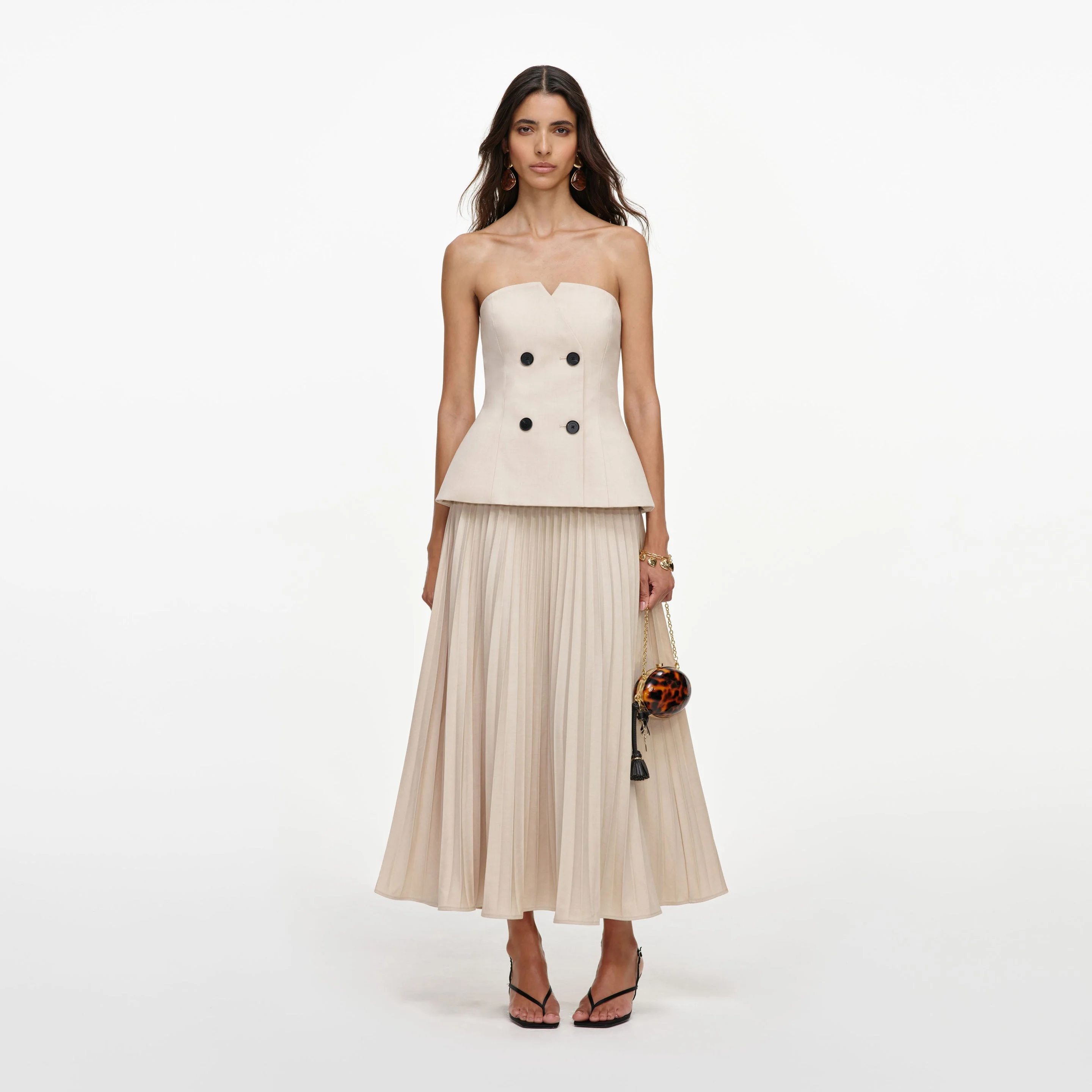 beige bandeau dress self-portrait Pleated Midi - AW26-155M-BG beaded corset top wedding Wedding guest season Color:Champagne Rose (RosyBrown) Amsterdam