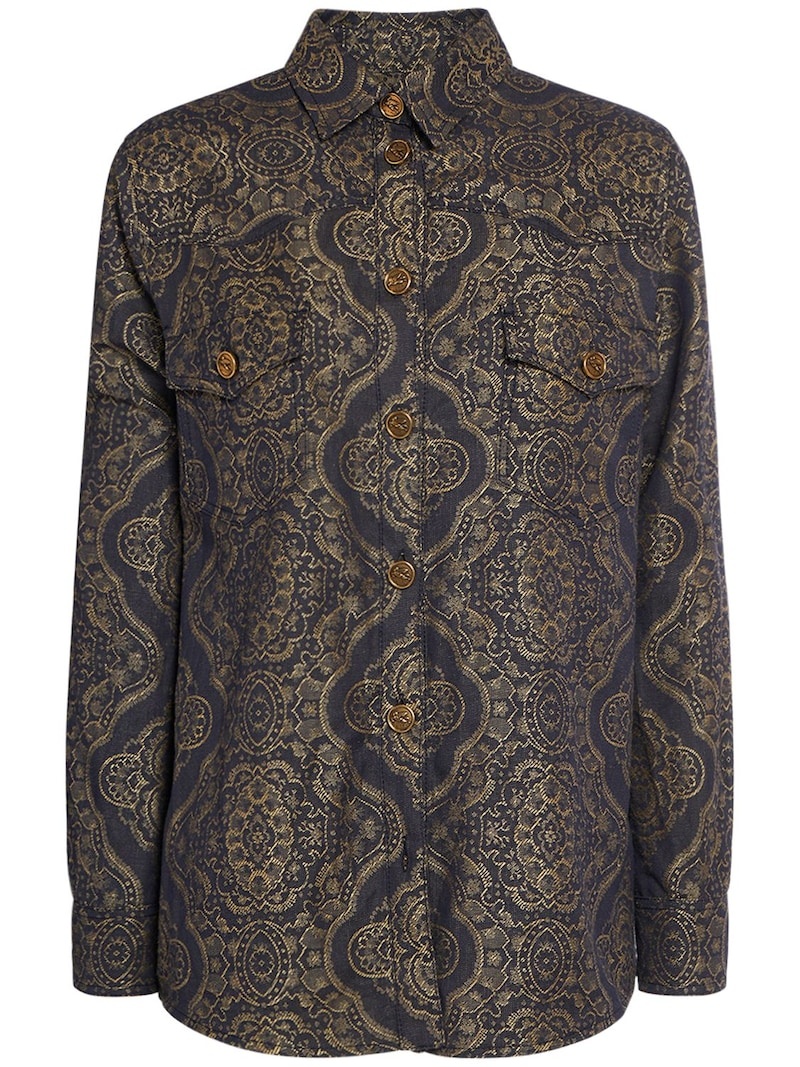 Printed cotton & linen long sleeve shirt - 1