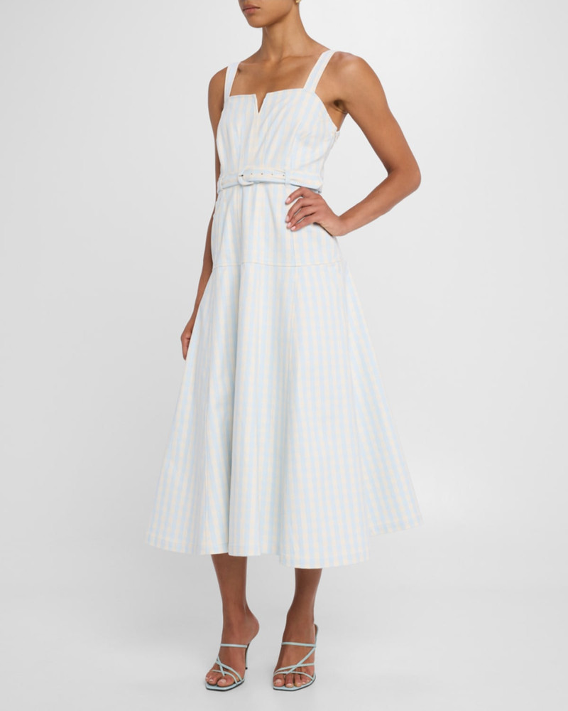 Cinq à Sept Tina Gingham Denim Midi Dress outlook