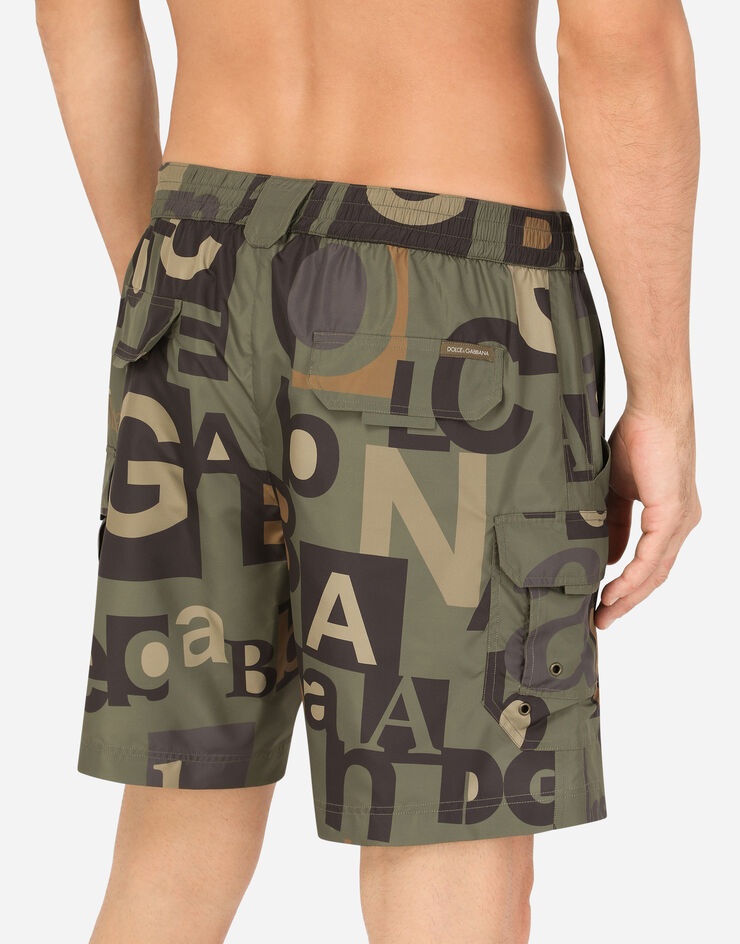 Mid-length swim trunks with all-over logo print - 5