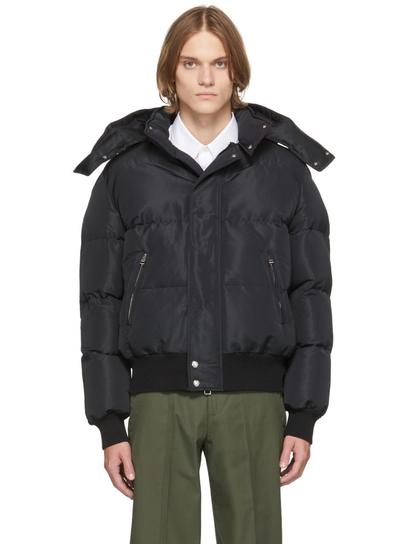 Black Faille Puffer Jacket - 1