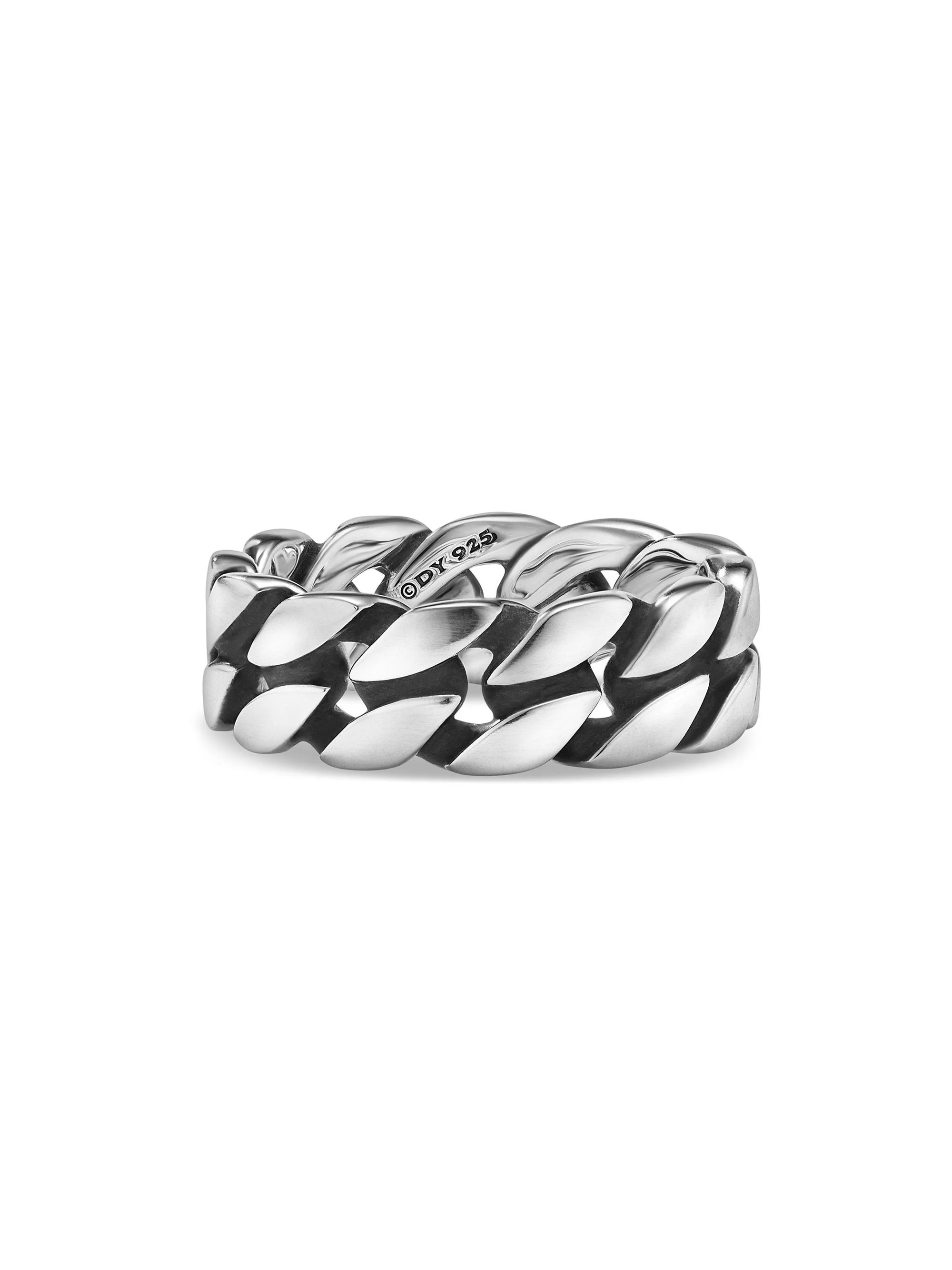 Men's Curb Chain Band Ring in Sterling Silver, 8MM - Silver - 1
