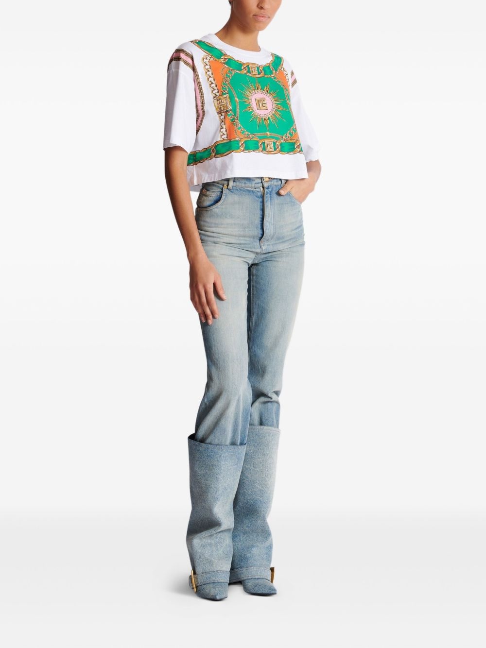 Foulard-print cropped T-shirt - 3