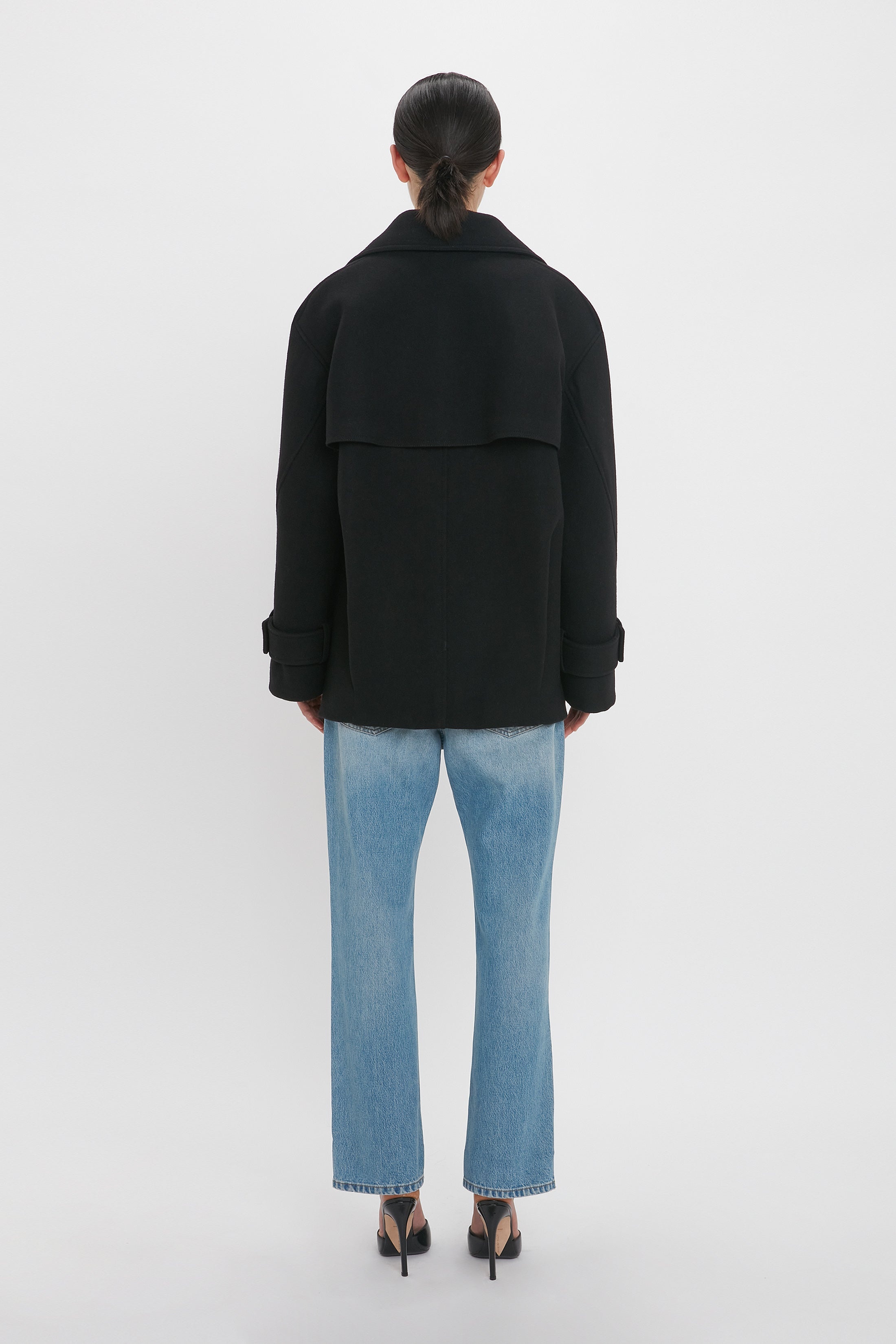 Oversized Pea Coat In Black - 4