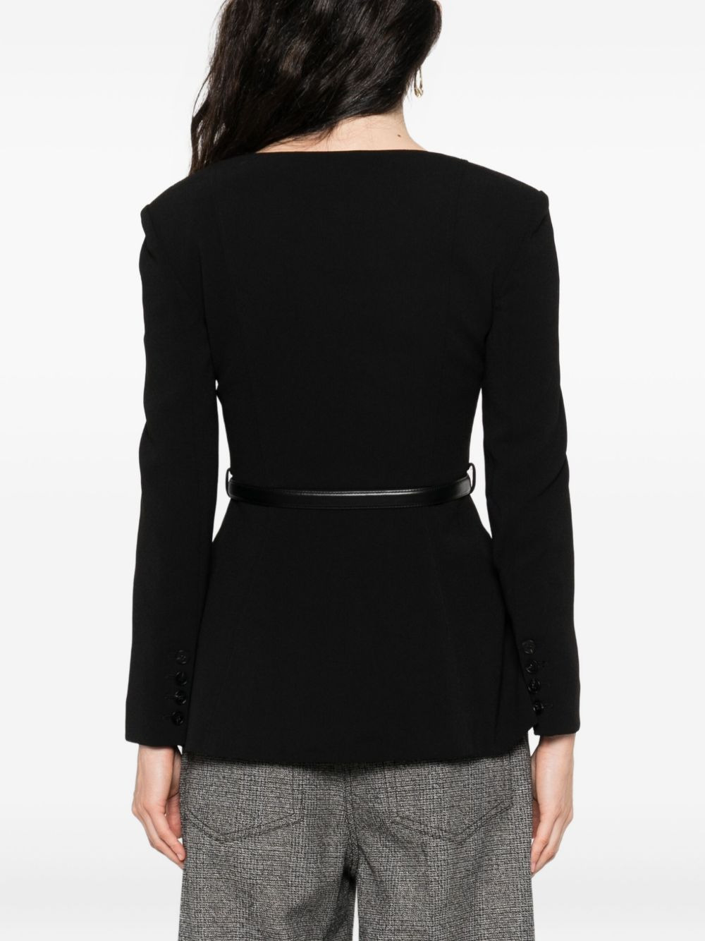 bow-embellished belted jacket - 4