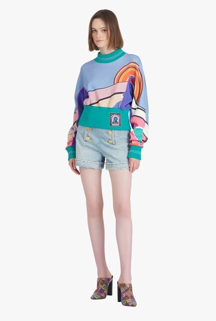 Cropped multicolor cotton sweatshirt - 2