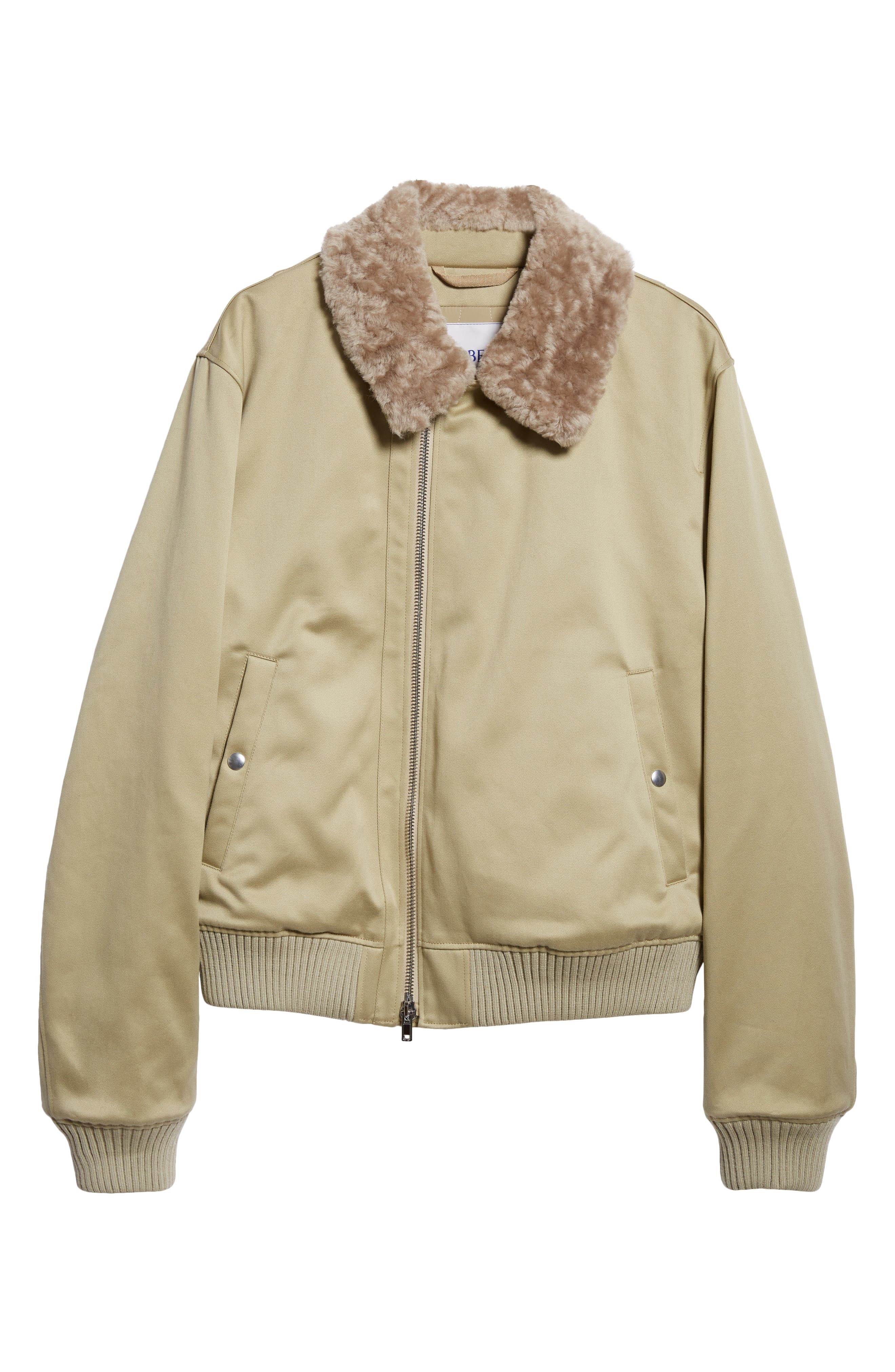 burberry Cotton Sateen Bomber Jacket with Genuine Shearling Collar in Hunter at Nordstrom - 6