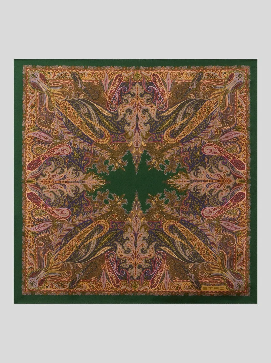 SILK POCKET SQUARE WITH FLORAL PAISLEY MOTIF - 1