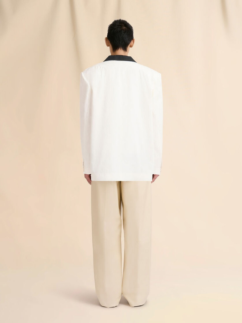 WHITE COTTON JACKET WITH WAVES AND DROPS JACQUARD MOTIF 3