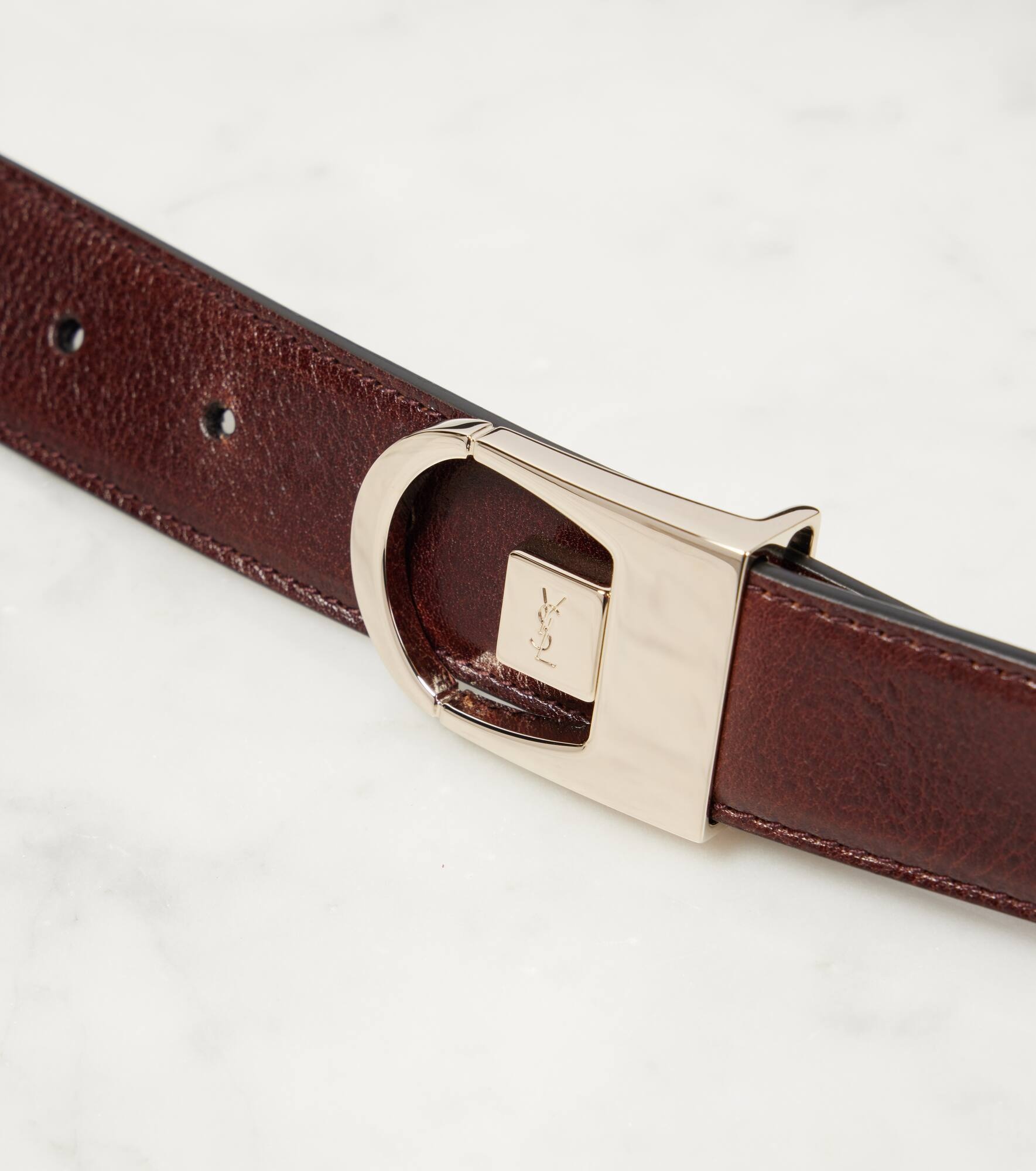 Reversible bouclé and leather belt - 3