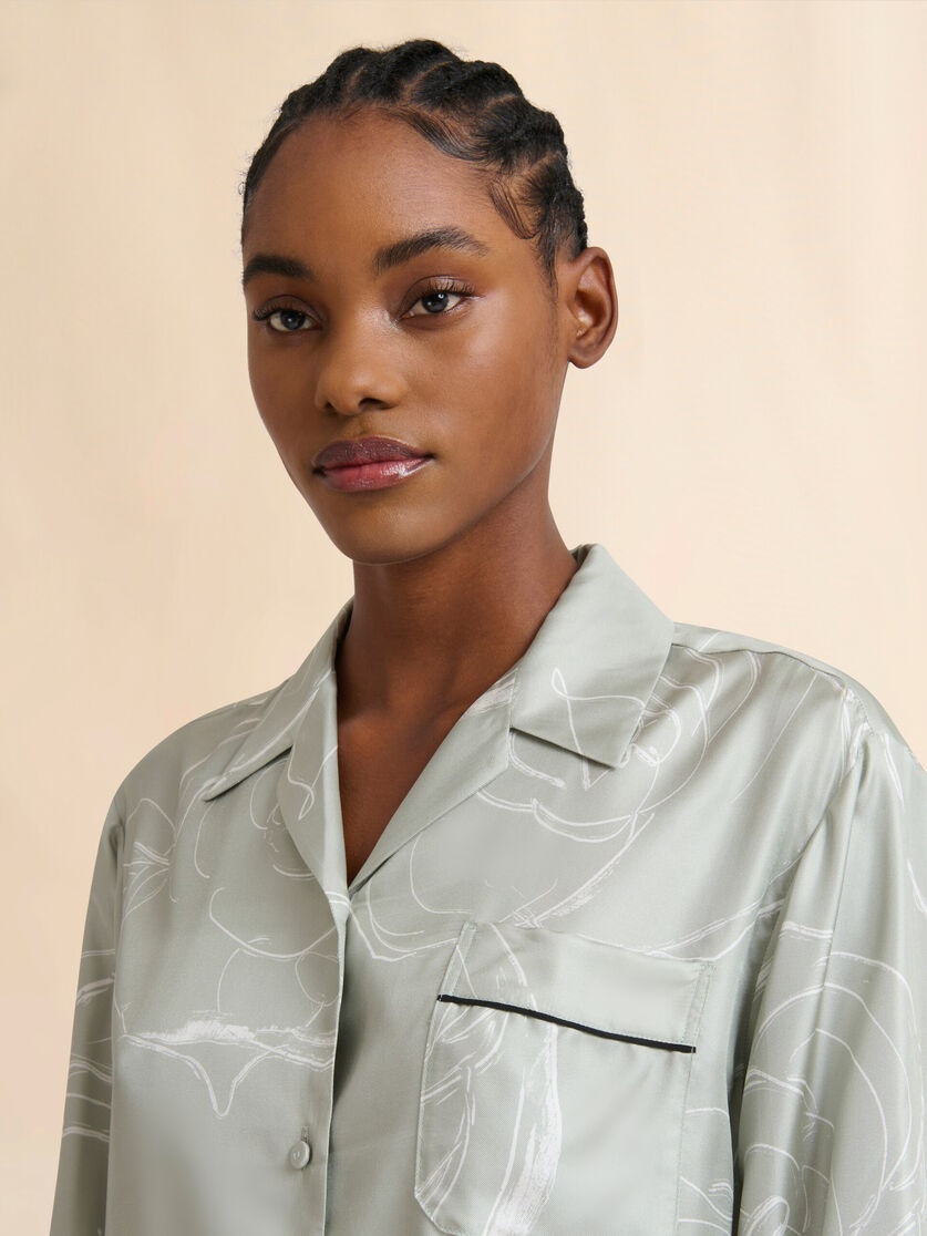 GREEN SILK SHIRT WITH AURORA PRINT - 4