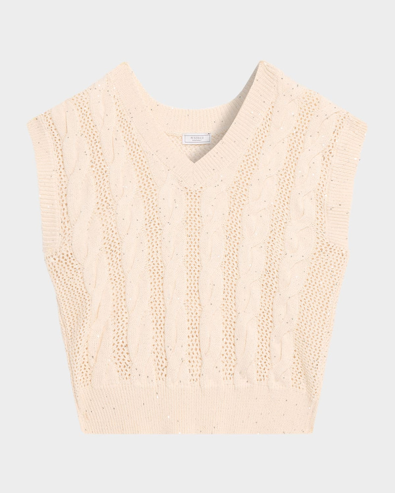 Sequined Cotton Cordonnet Sweater Vest 1