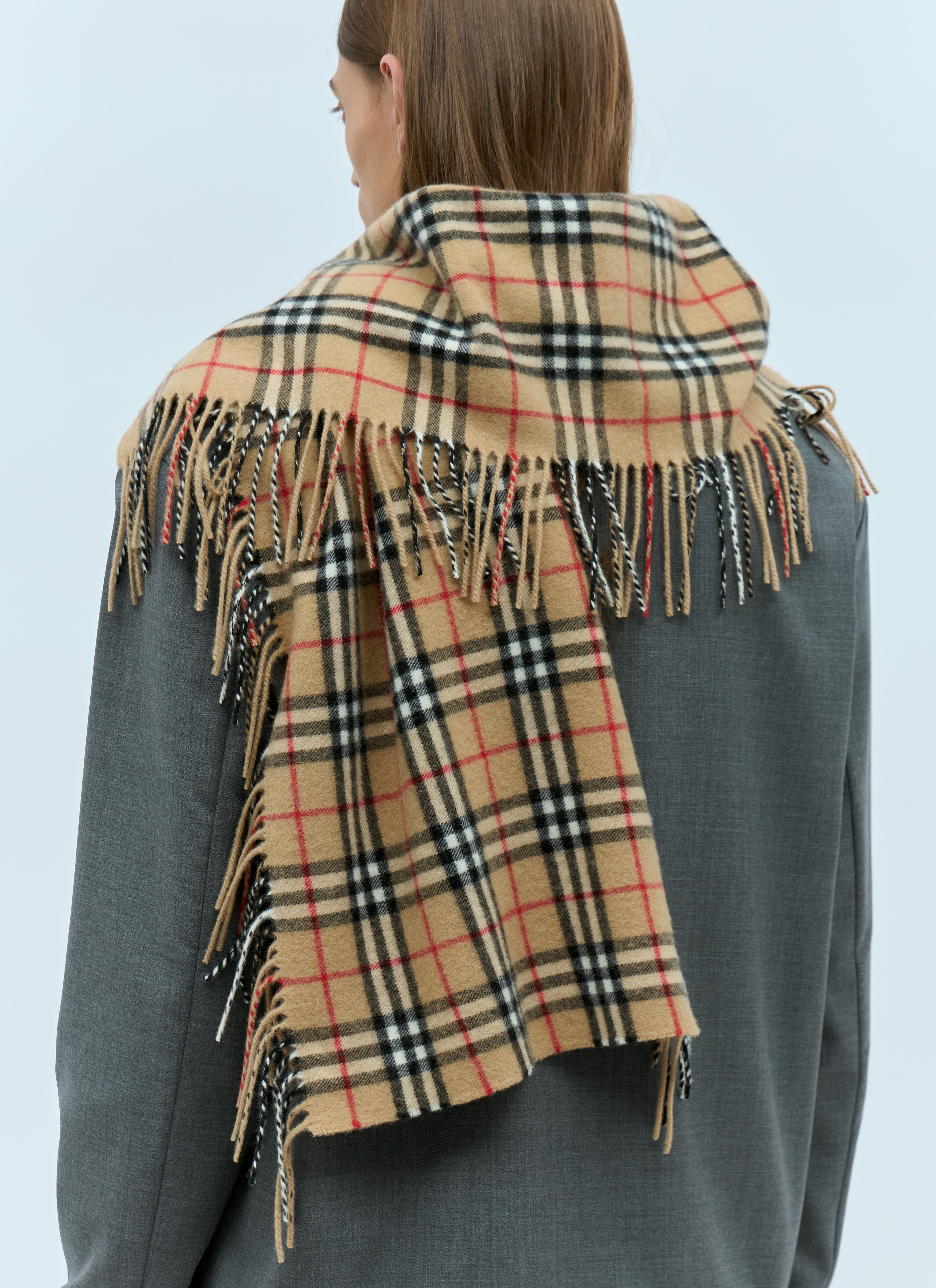 Check Cashmere Fringed Scarf - 5