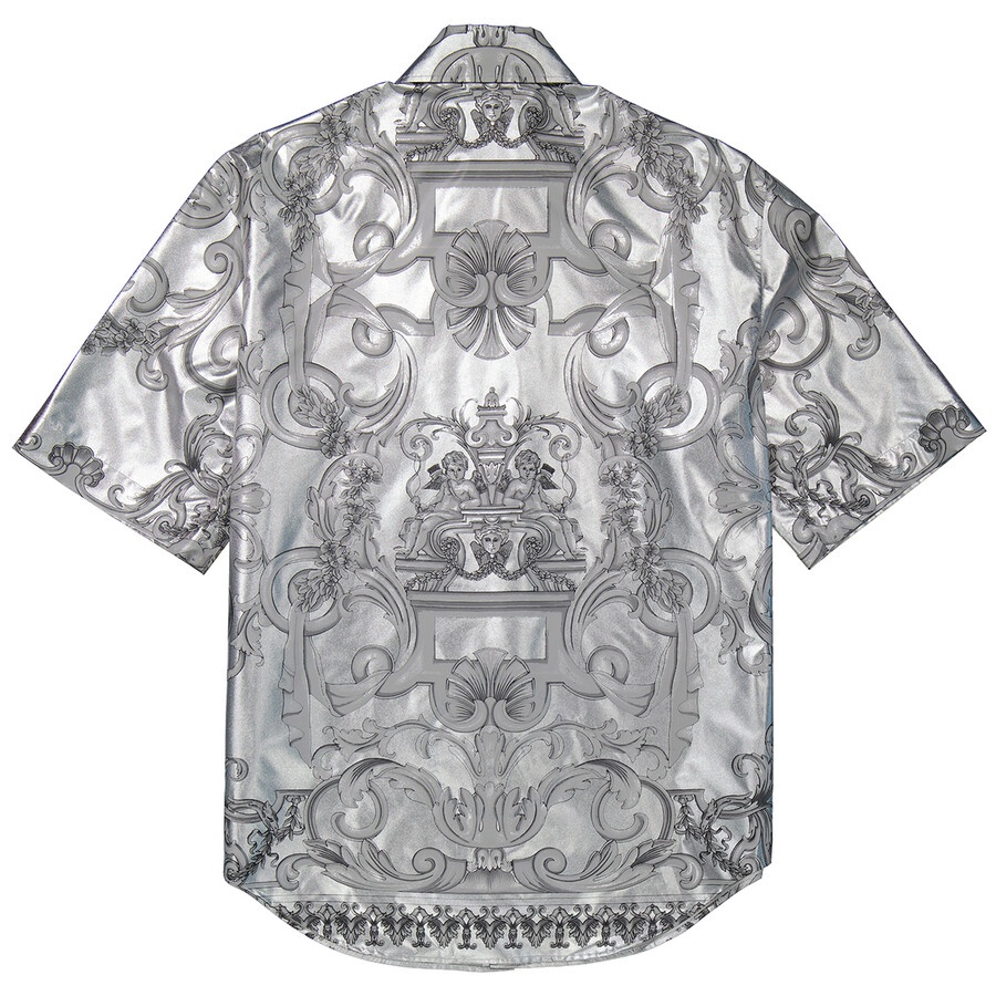 Versace Men's Silver / Black Silver Baroque Silk Shirt - 2
