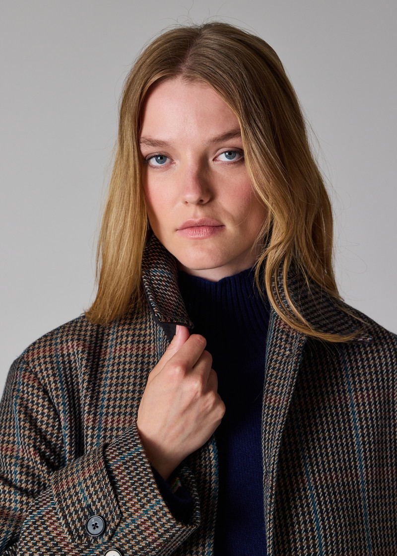 Women's Brown Multi-Houndstooth Wool-Blend Coat 10