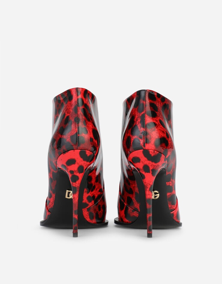 Leopard-print patent leather ankle boots with red base - 3