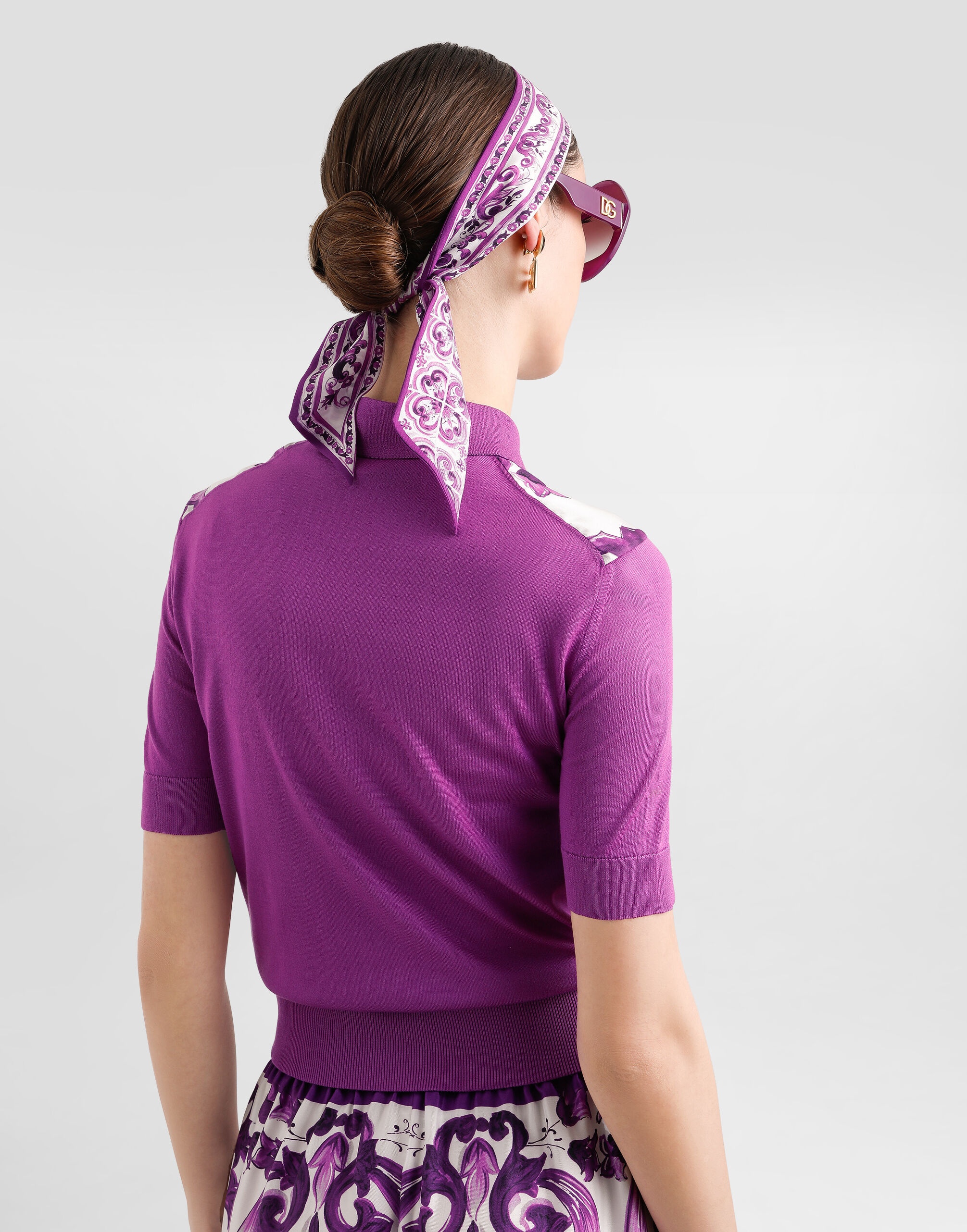 Majolica-print silk polo - 5