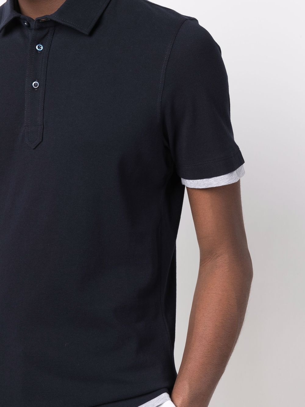 layered-trim cotton polo shirt - 5