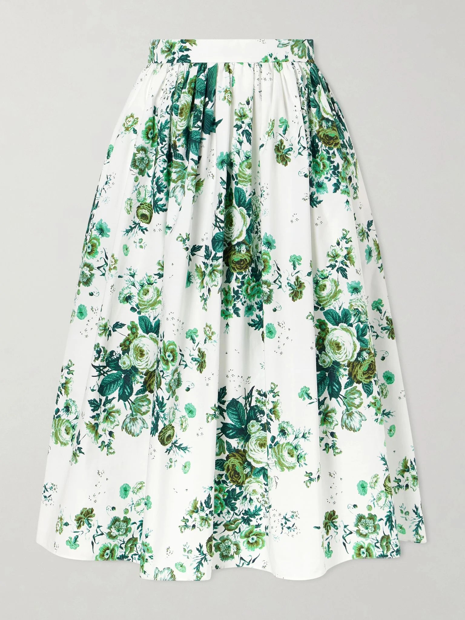 Pleated floral-print cotton-poplin midi skirt Mint - 1
