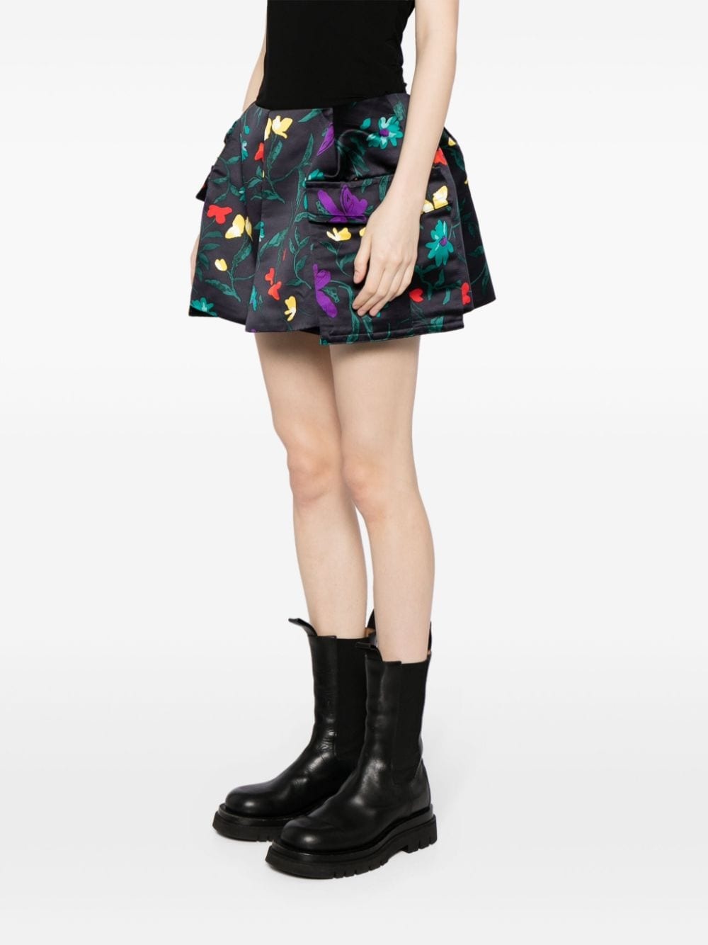 floral-print flared shorts - 3