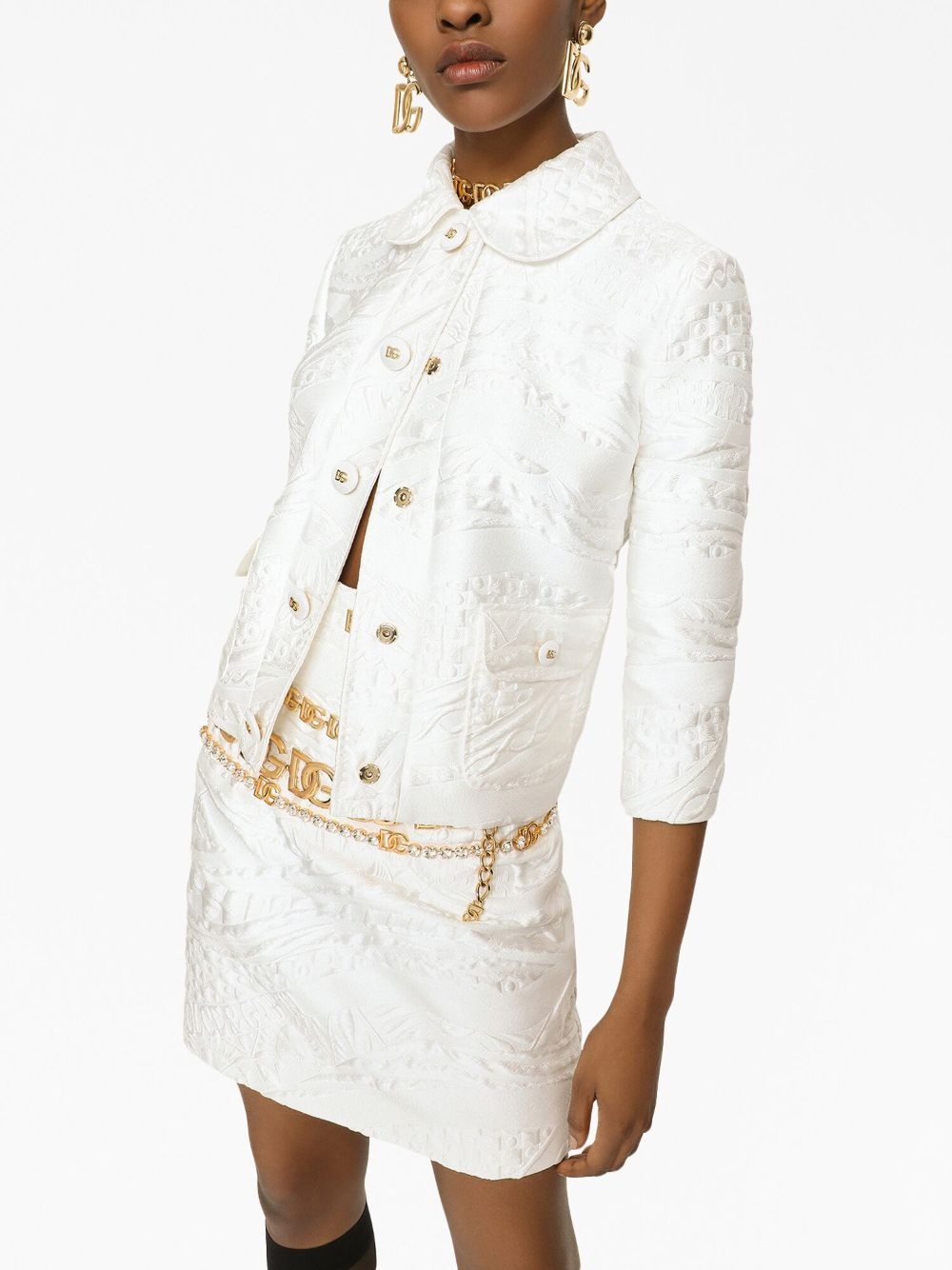brocade rounded-collar jacket - 4