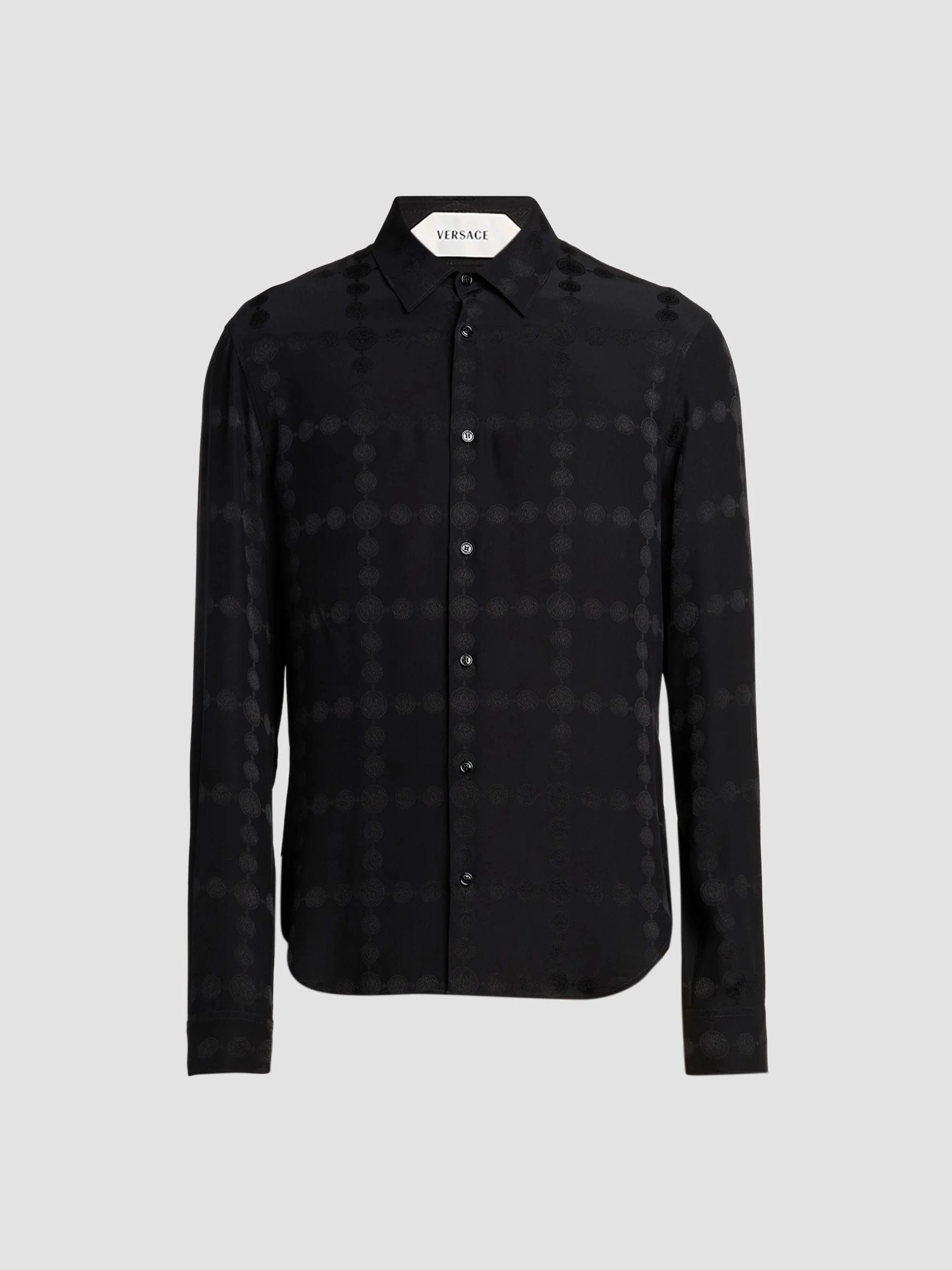 Men's Vintage Medusa Silk Crepe Jacquard Shirt - Black - 1