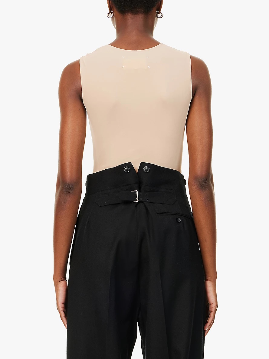 Round-neck short-sleeve stretch-woven bodysuit - 4