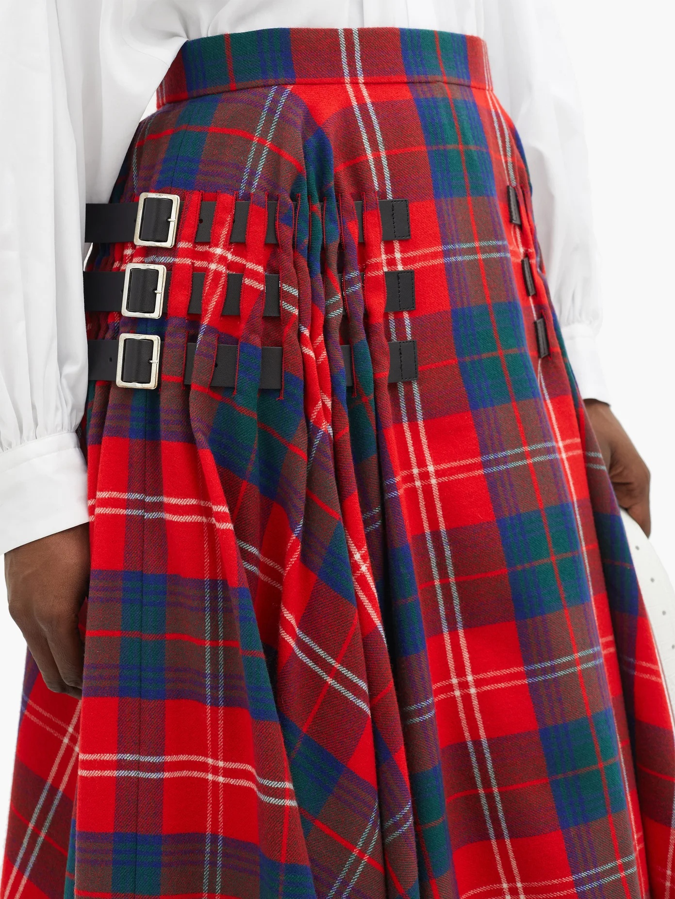 Buckled-strap high-rise tartan wool-blend skirt - 3