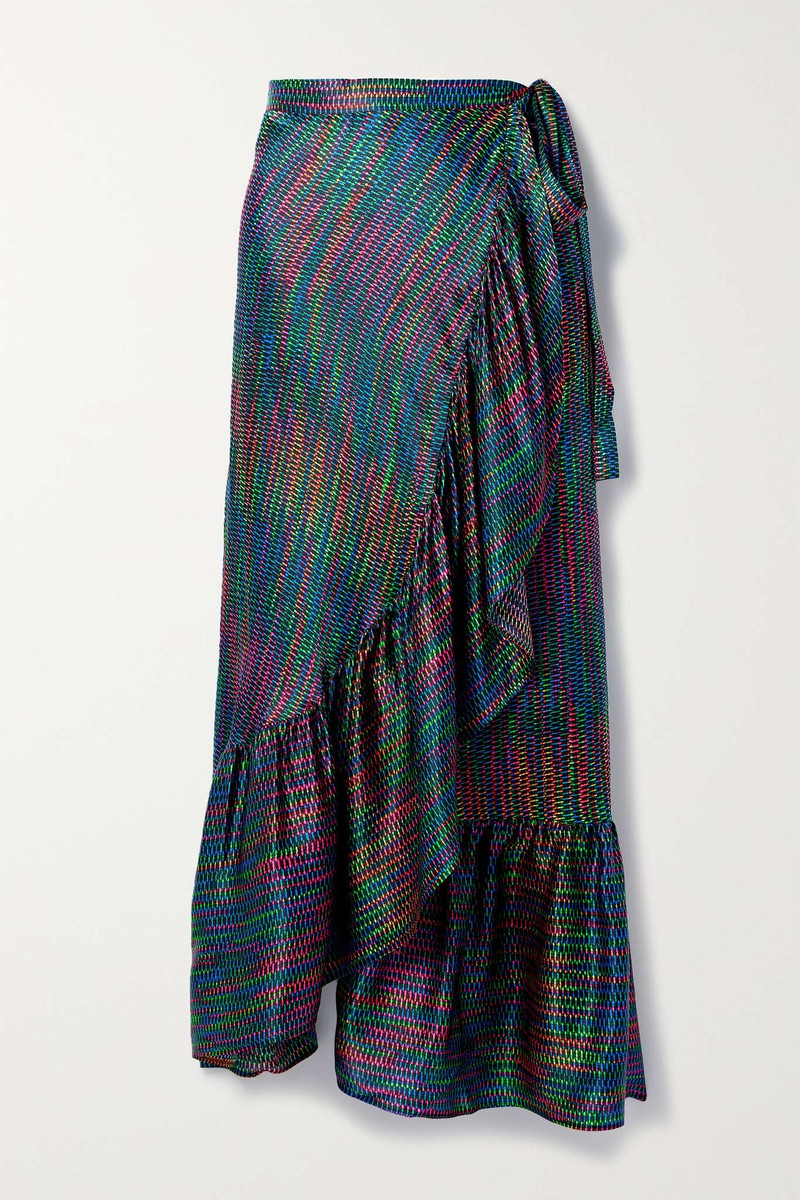 Néon ruffled printed silk pareo - 1