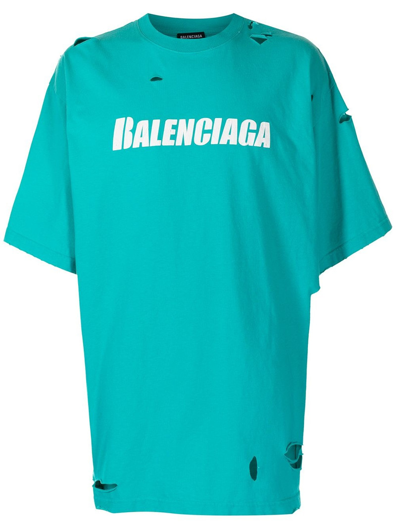 ripped oversize logo T-shirt - 1